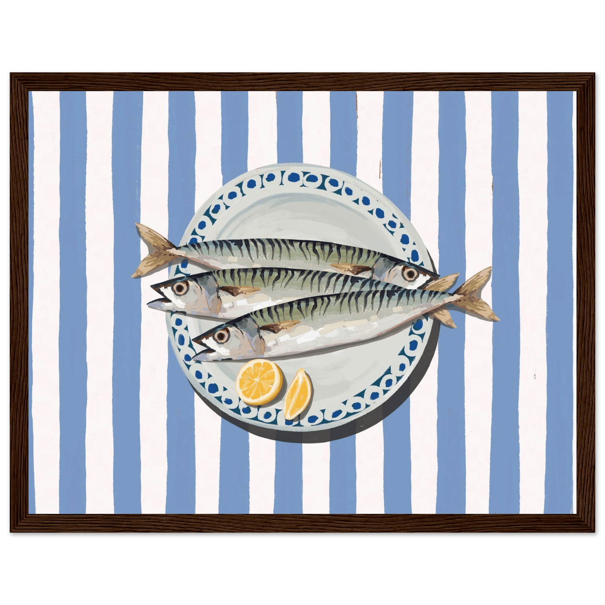 Sardines Print | Blue Stripe Fish Kitchen Wall Art | Coastal Food Poster - Evergreen Posters
