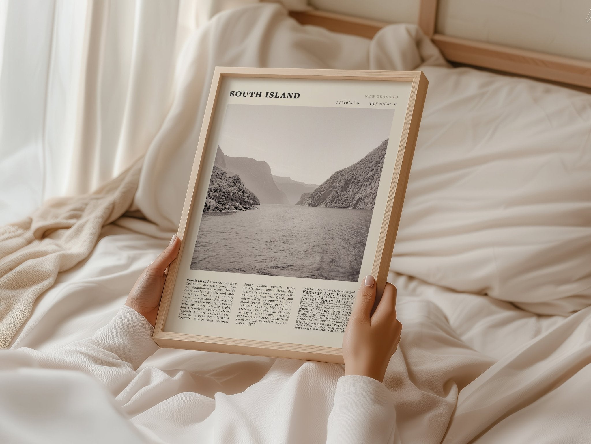 South Island New Zealand Poster Black and White – Vintage Milford Sound Fjord Print - Evergreen Posters