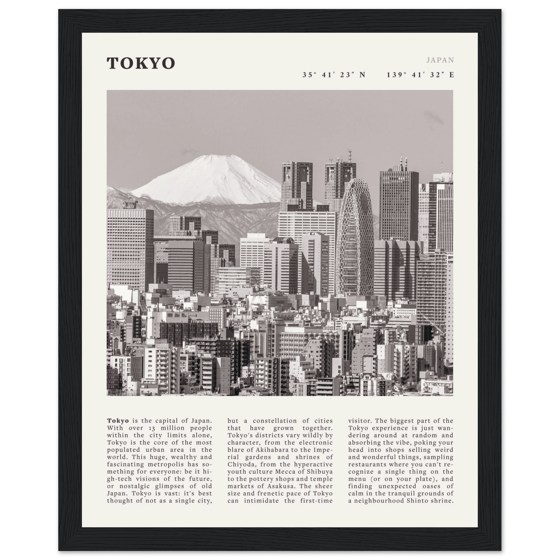 Tokyo Poster | Black & White Mount Fuji Skyline Wall Art | Japan Travel Print - Evergreen Posters