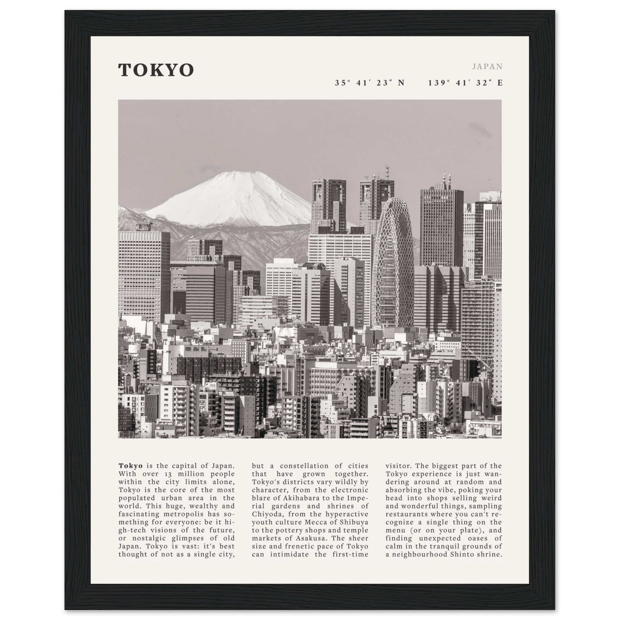 Tokyo Poster | Black & White Mount Fuji Skyline Wall Art | Japan Travel Print - Evergreen Posters