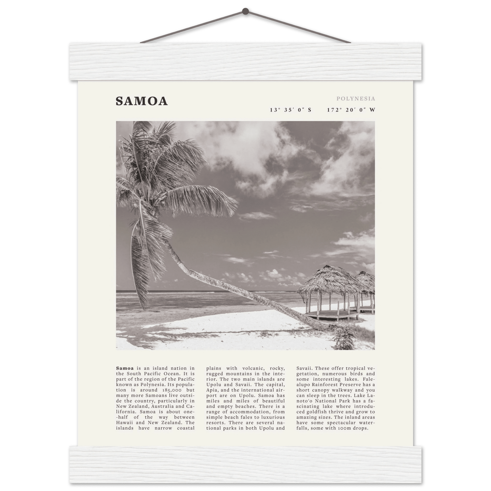Samoa Poster | Black & White South Pacific Beach Wall Art | Polynesia Travel Print - Evergreen Posters