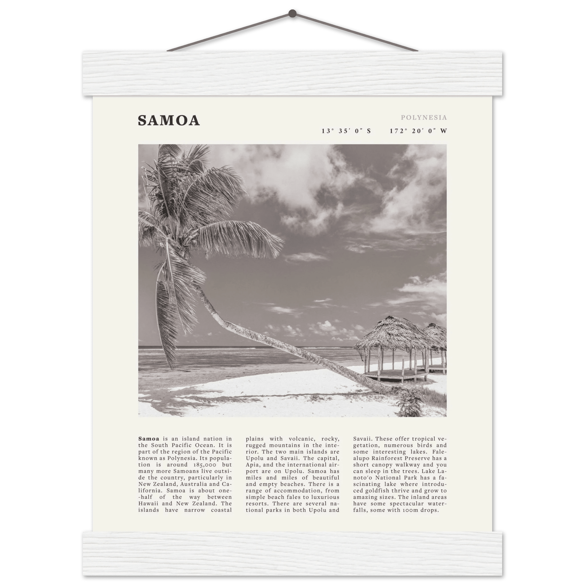 Samoa Poster | Black & White South Pacific Beach Wall Art | Polynesia Travel Print - Evergreen Posters