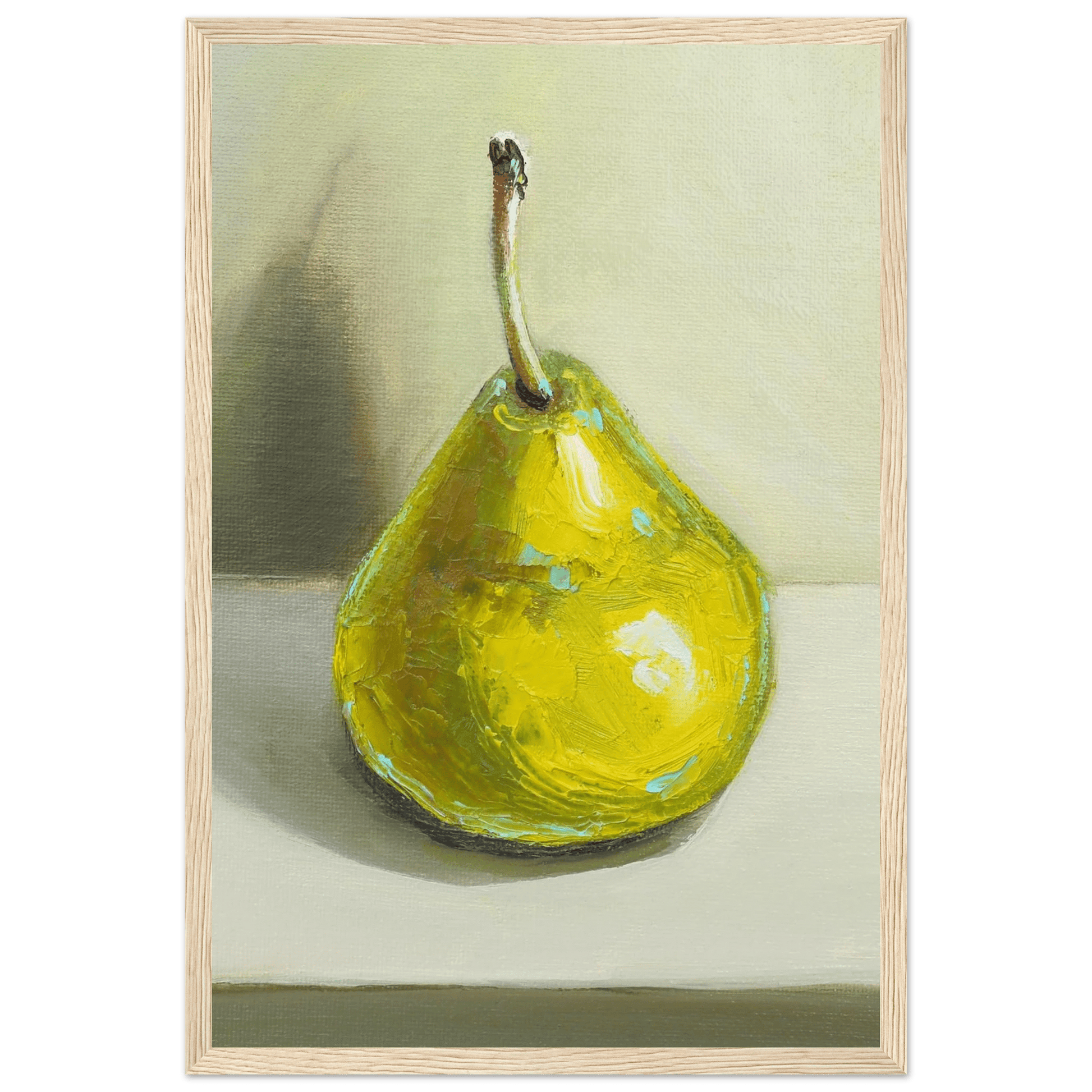 Pear Print | Green Pear Oil Painting Wall Art | Kitchen Poster - Evergreen Posters