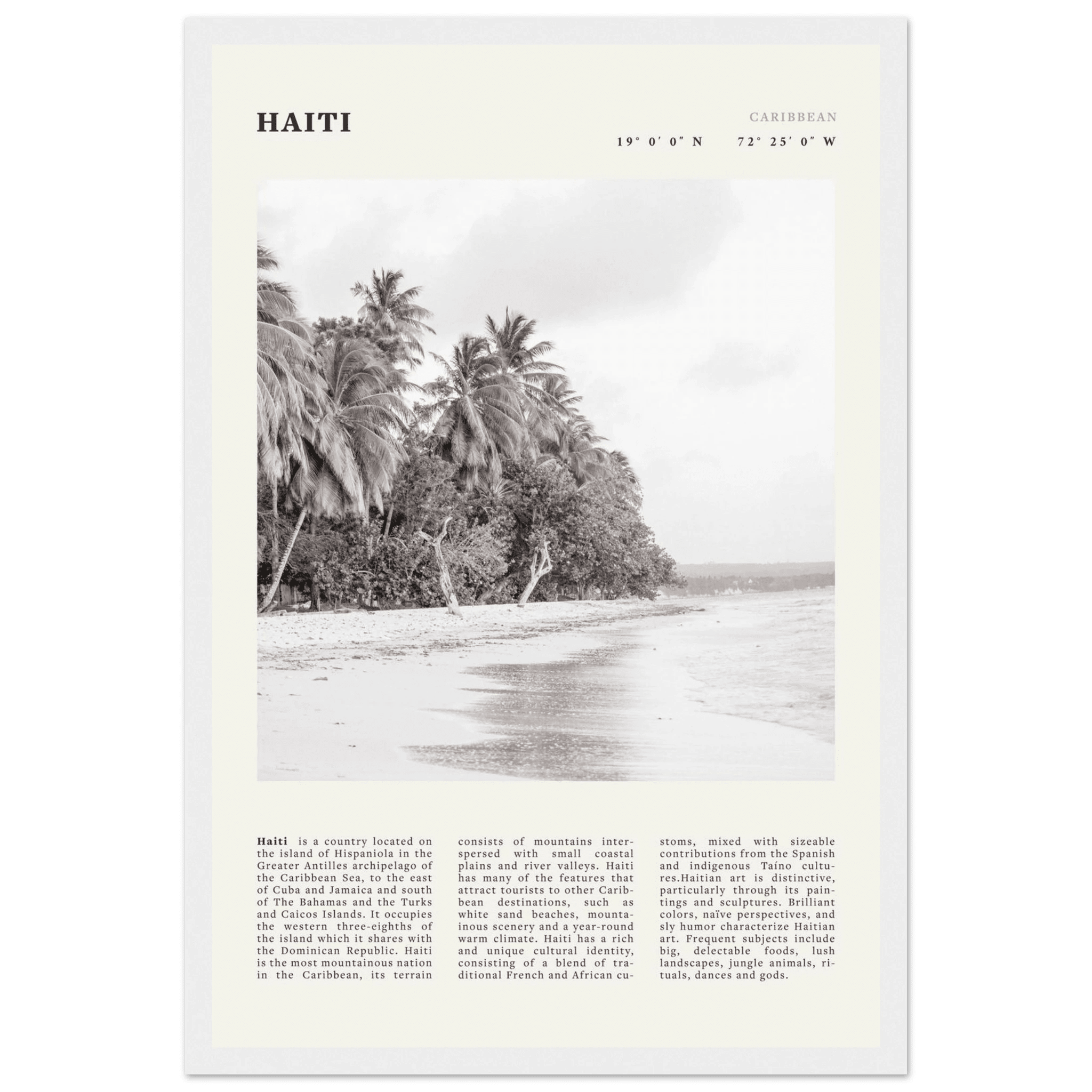 Haiti Poster | Black & White Caribbean Beach Wall Art | Tropical Travel Print - Evergreen Posters