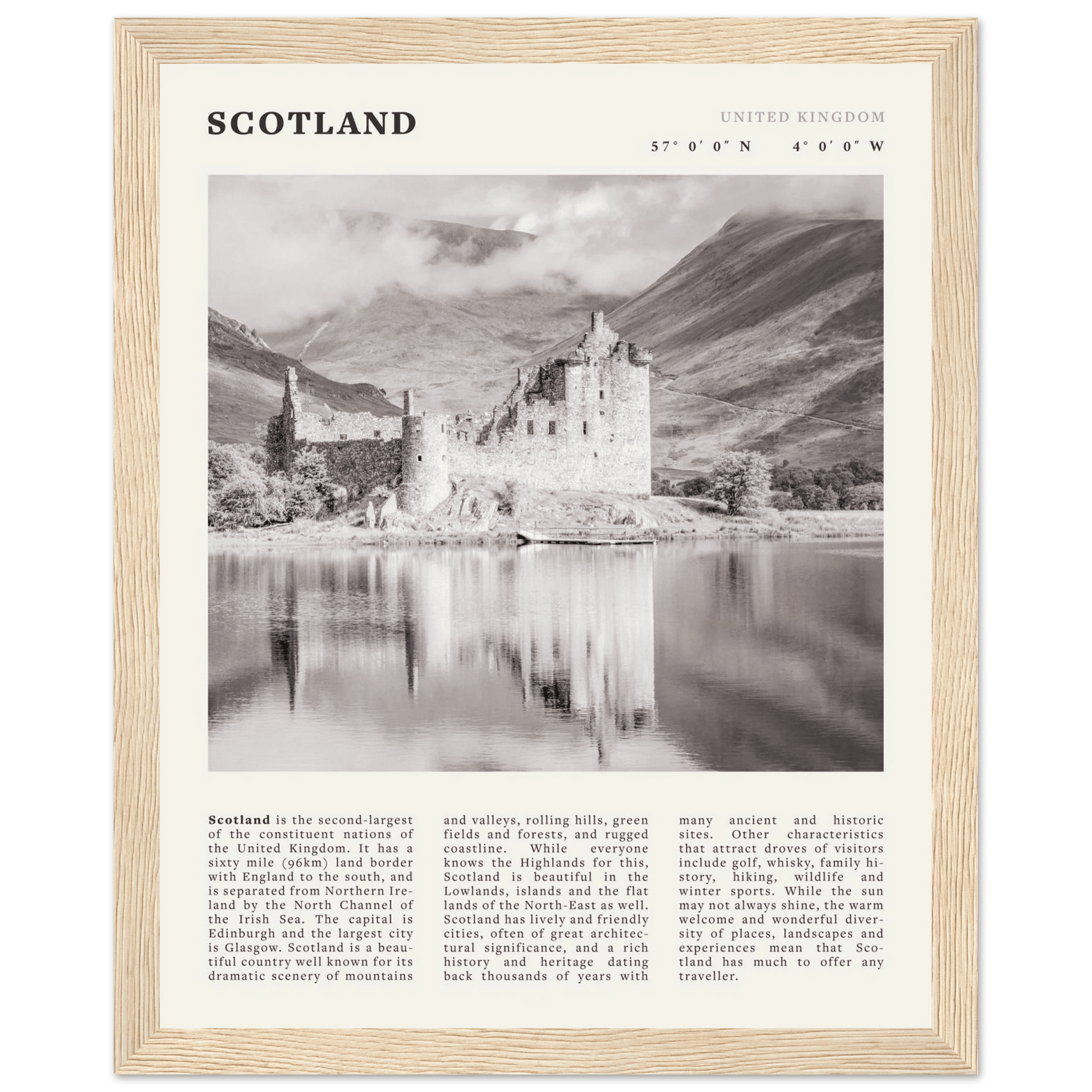 Scotland Poster | Black & White Highland Castle Wall Art | UK Travel Print Decor - Evergreen Posters