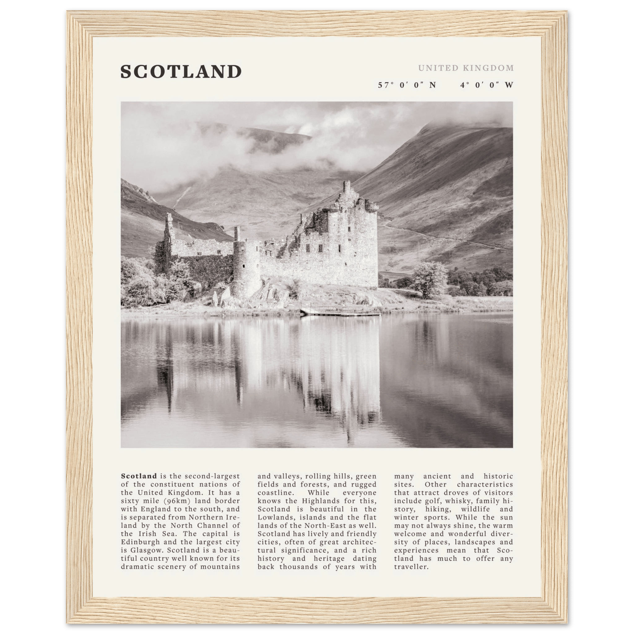 Scotland Poster | Black & White Highland Castle Wall Art | UK Travel Print Decor - Evergreen Posters