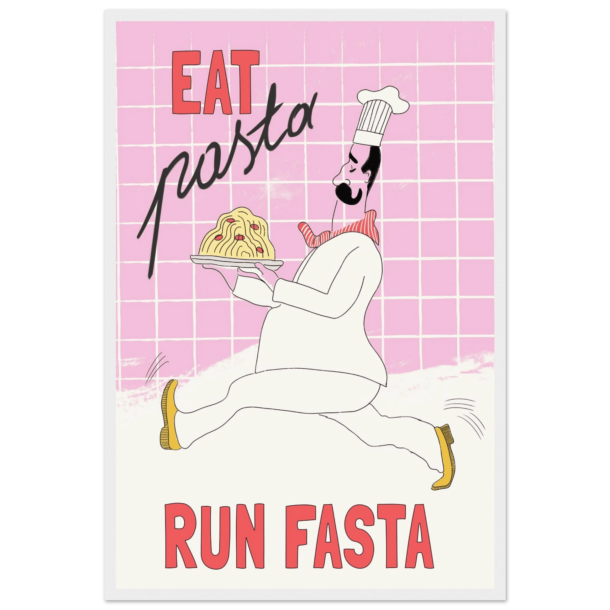 Eat Pasta Run Fasta Poster – Playful Kitchen Wall Art Print (Light Pink) - Evergreen Posters
