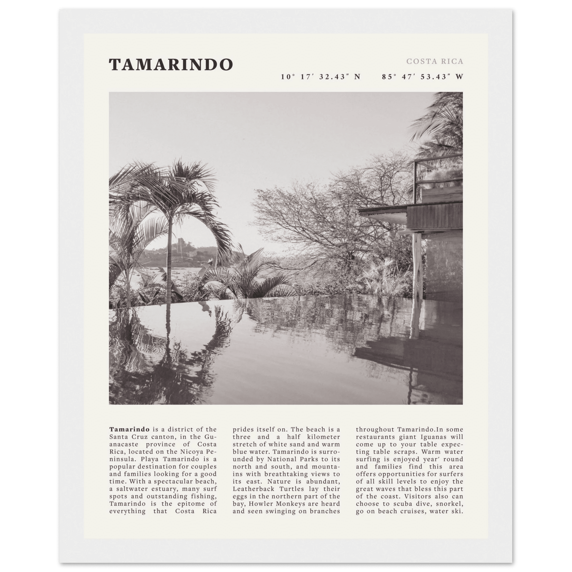 Tamarindo Poster | Black & White Costa Rica Beach Wall Art | Surf Travel Print - Evergreen Posters