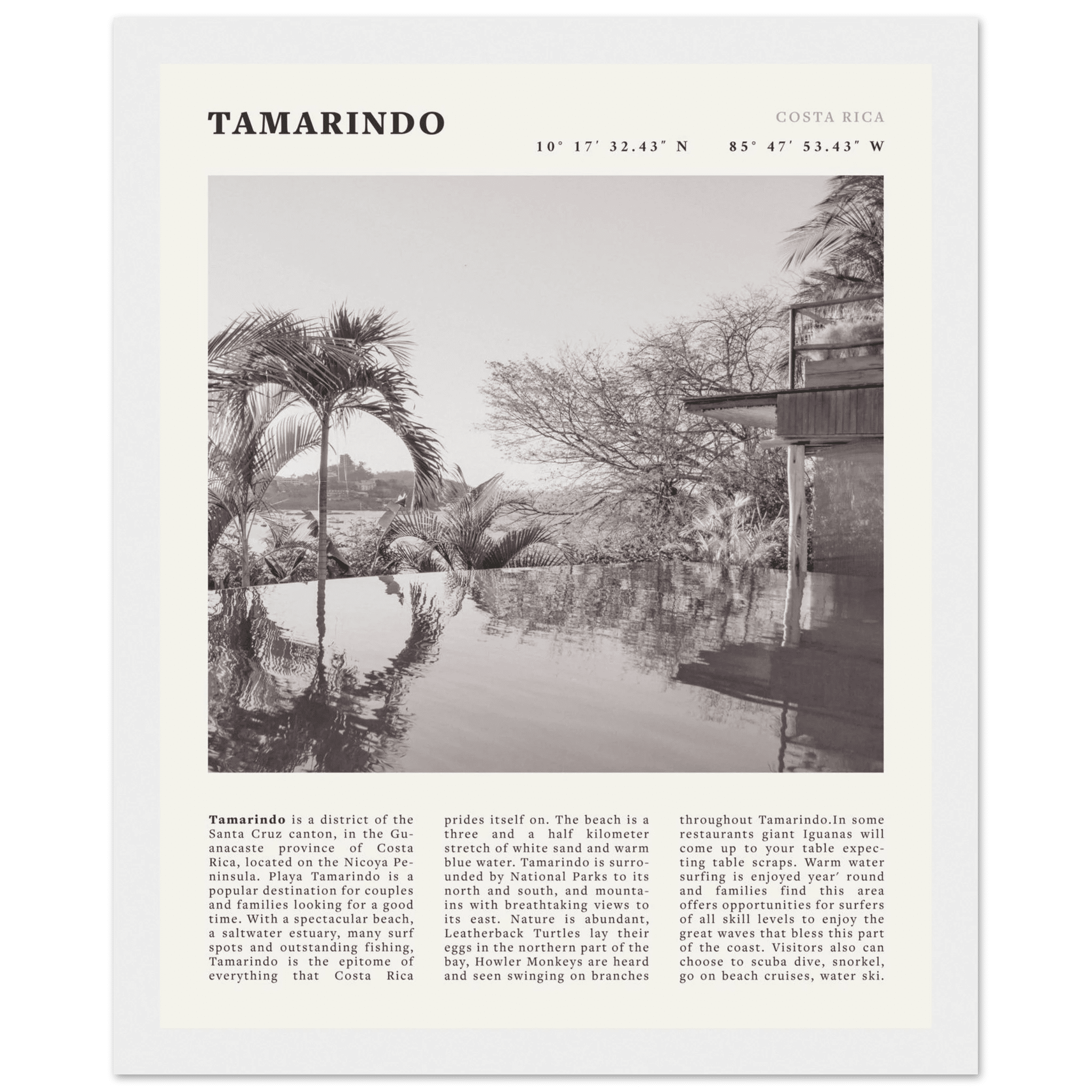 Tamarindo Poster | Black & White Costa Rica Beach Wall Art | Surf Travel Print - Evergreen Posters