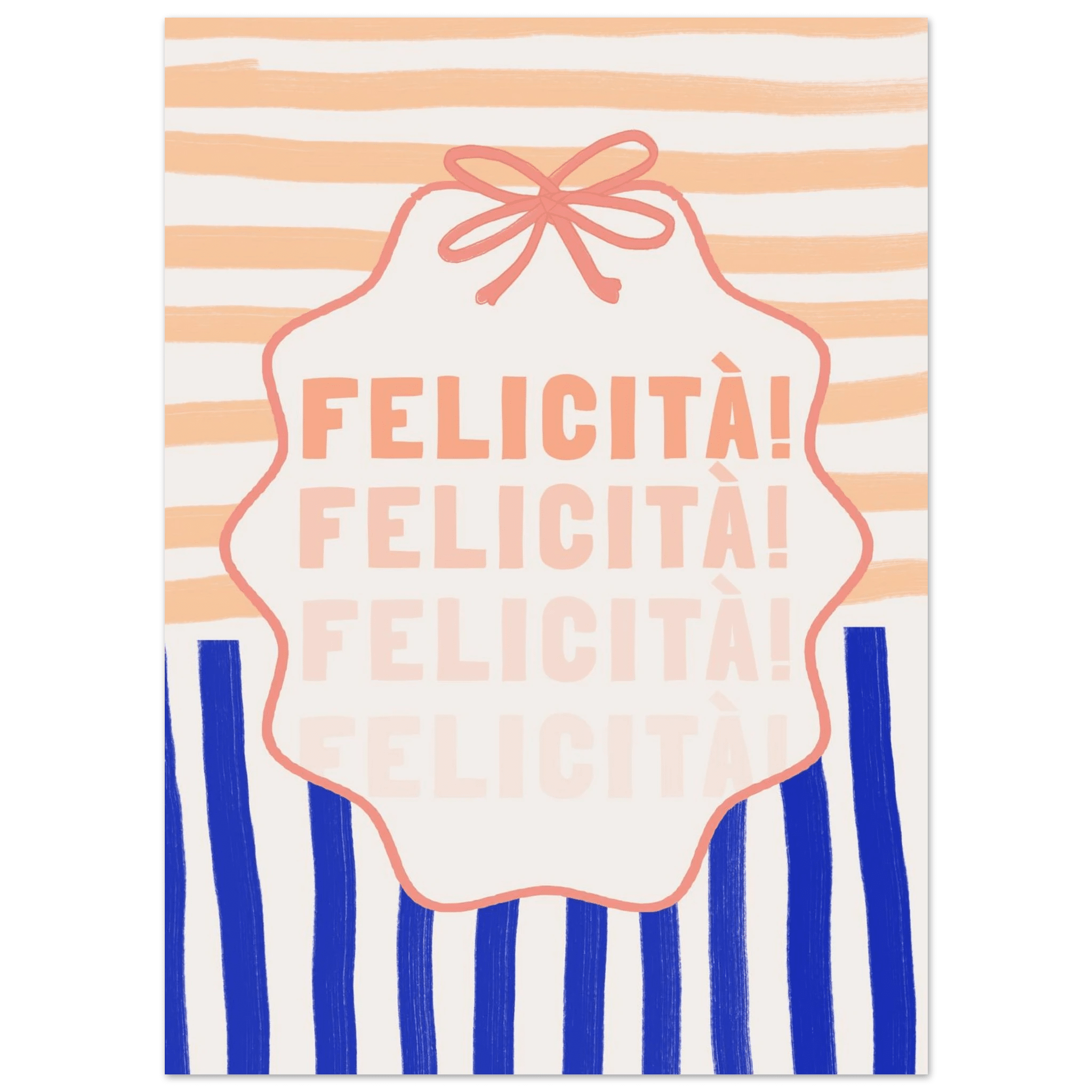 Felicità Italian Happiness Quote Print | Coquette Stripe Wall Art - Evergreen Posters