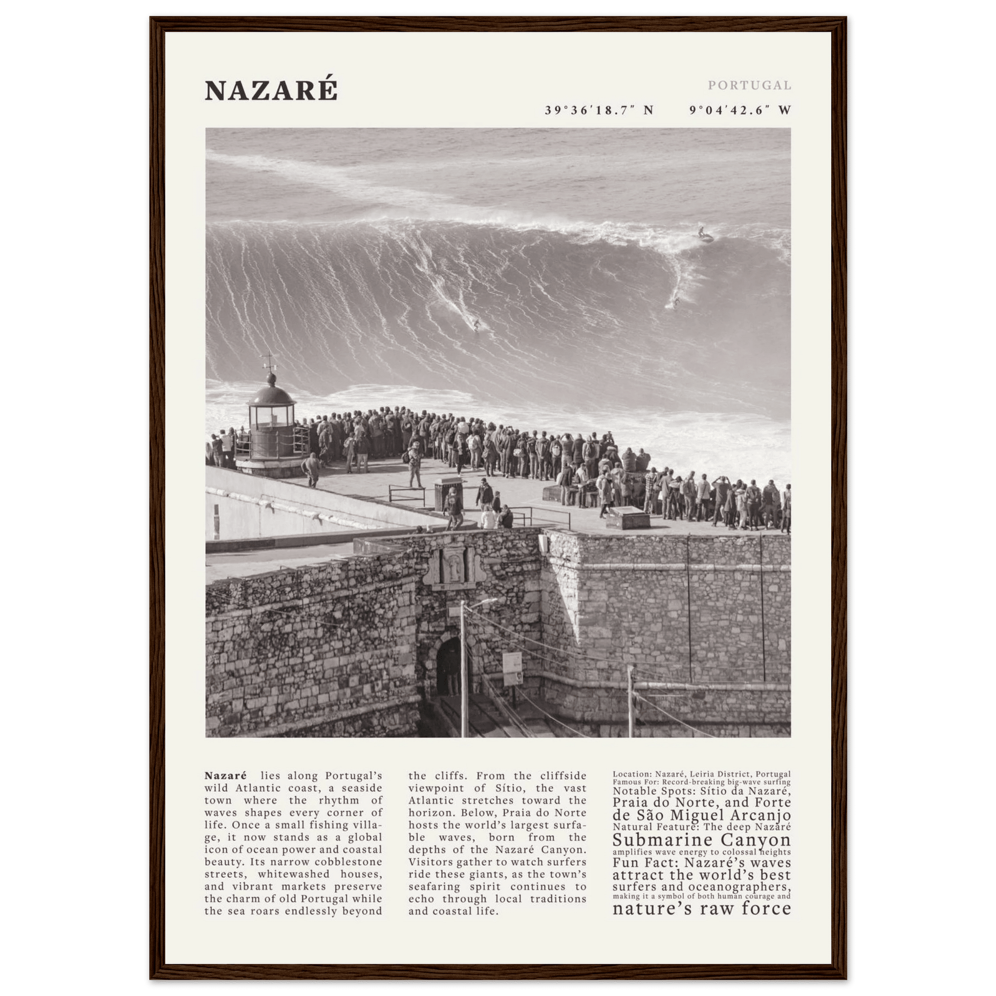 Nazaré Portugal Poster Black and White – Vintage Big Waves Surf Print (Digital & Printed Options) - Evergreen Posters