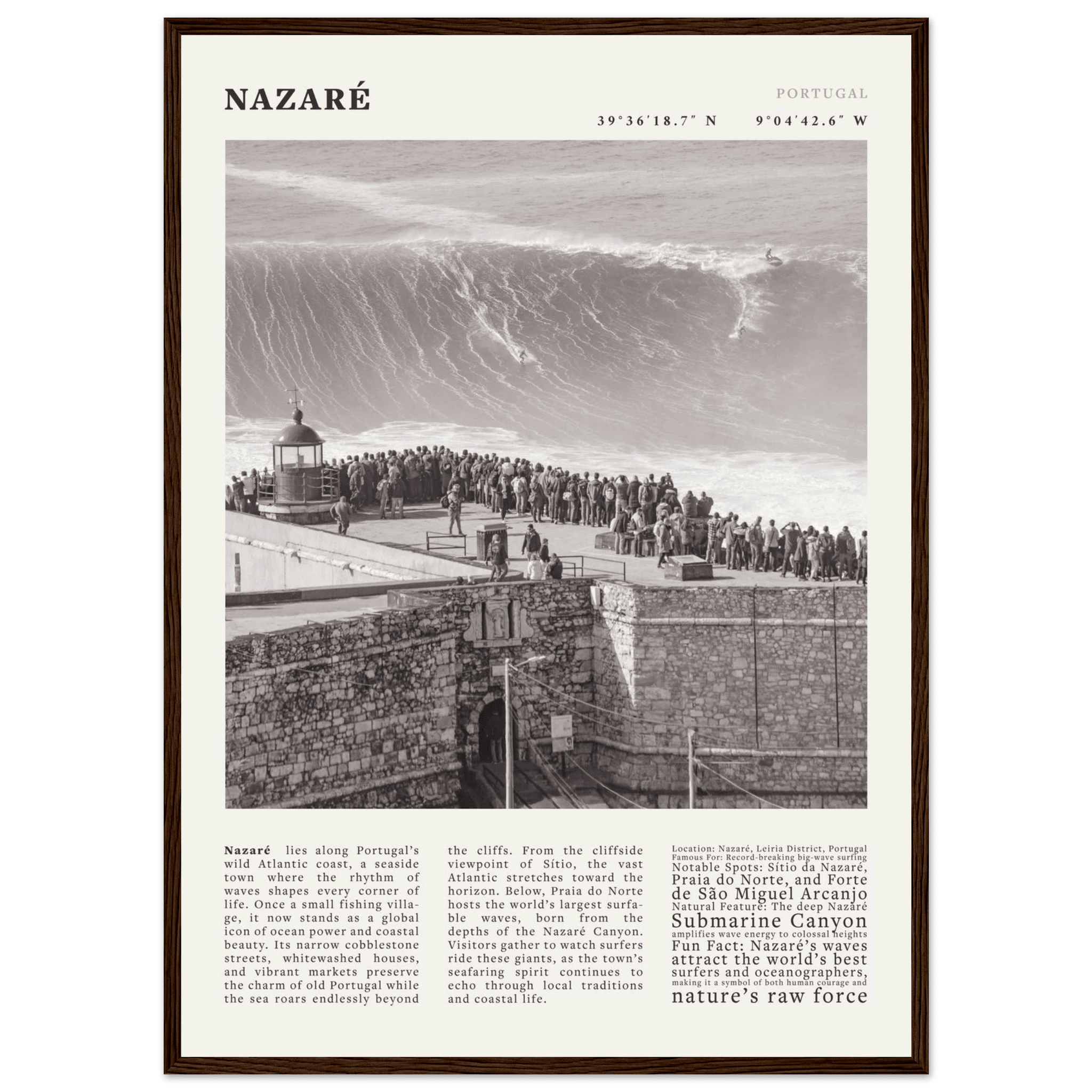 Nazaré Portugal Poster Black and White – Vintage Big Waves Surf Print (Digital & Printed Options) - Evergreen Posters