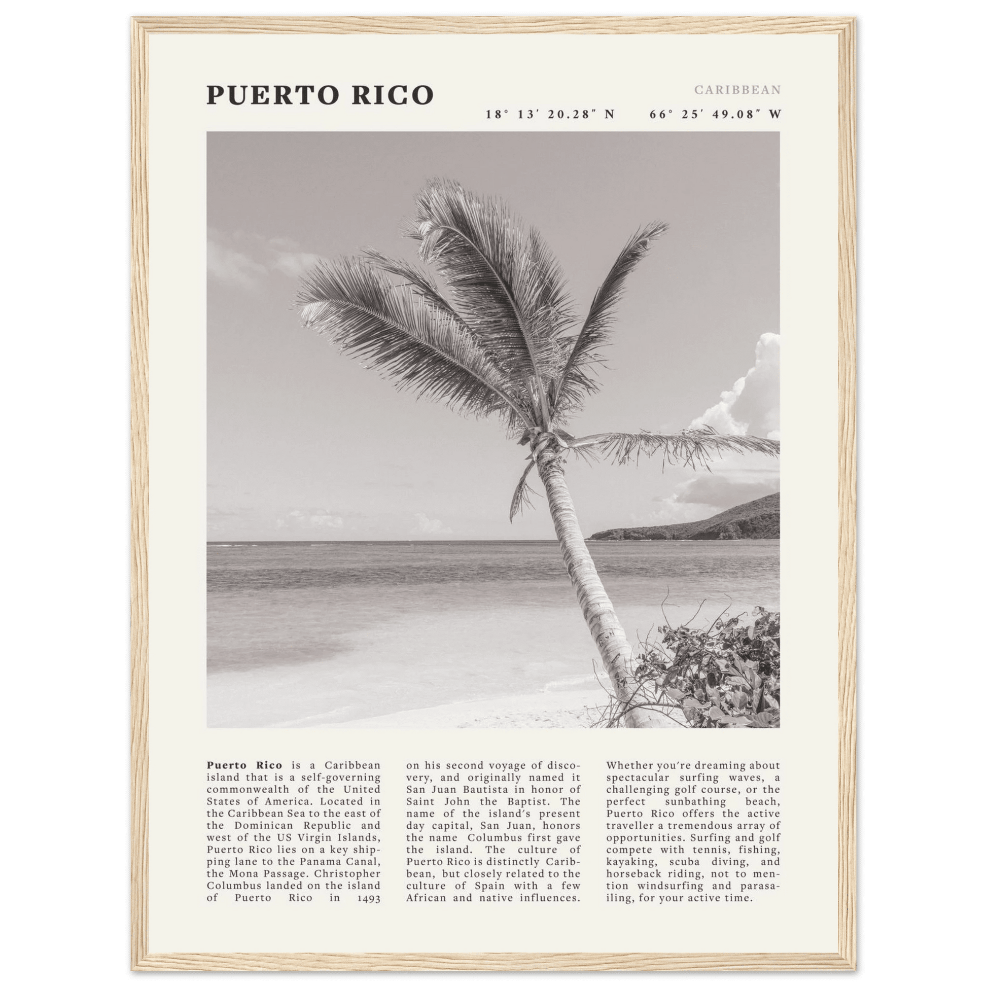 Puerto Rico Poster Black and White – Vintage Caribbean Palm Beach Print (Digital & Printed Options) - Evergreen Posters