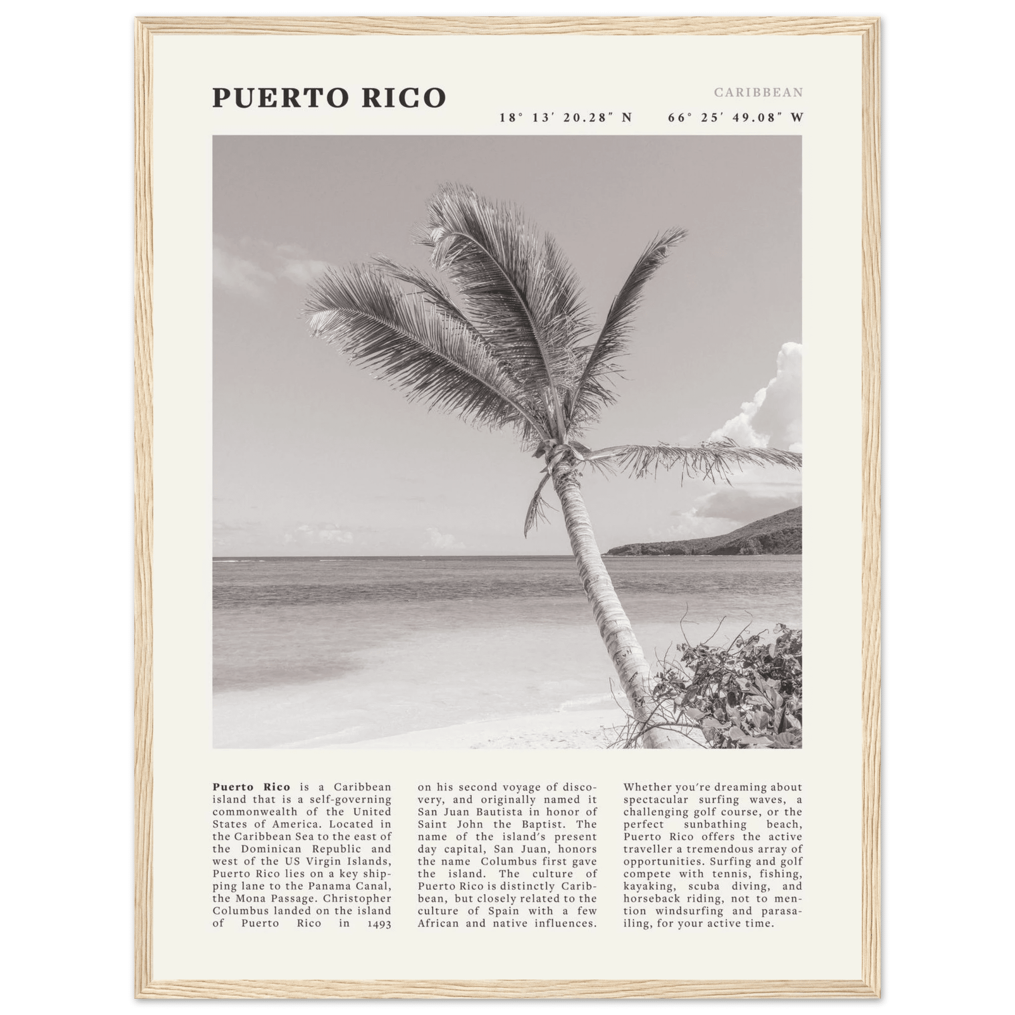 Puerto Rico Poster Black and White – Vintage Caribbean Palm Beach Print (Digital & Printed Options) - Evergreen Posters
