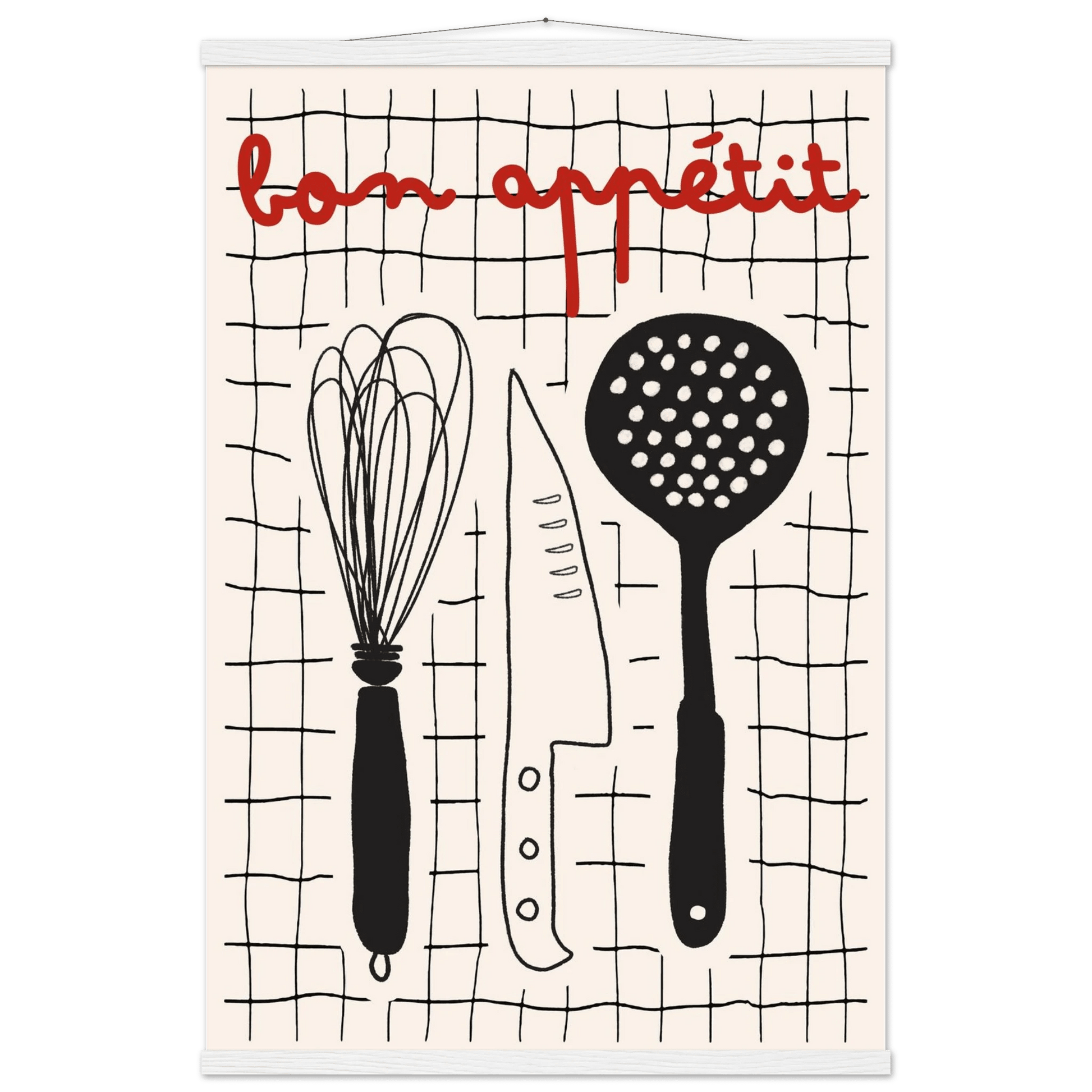 Bon Appétit French Kitchen Print | Bold Black Red Wall Art Poster - Evergreen Posters