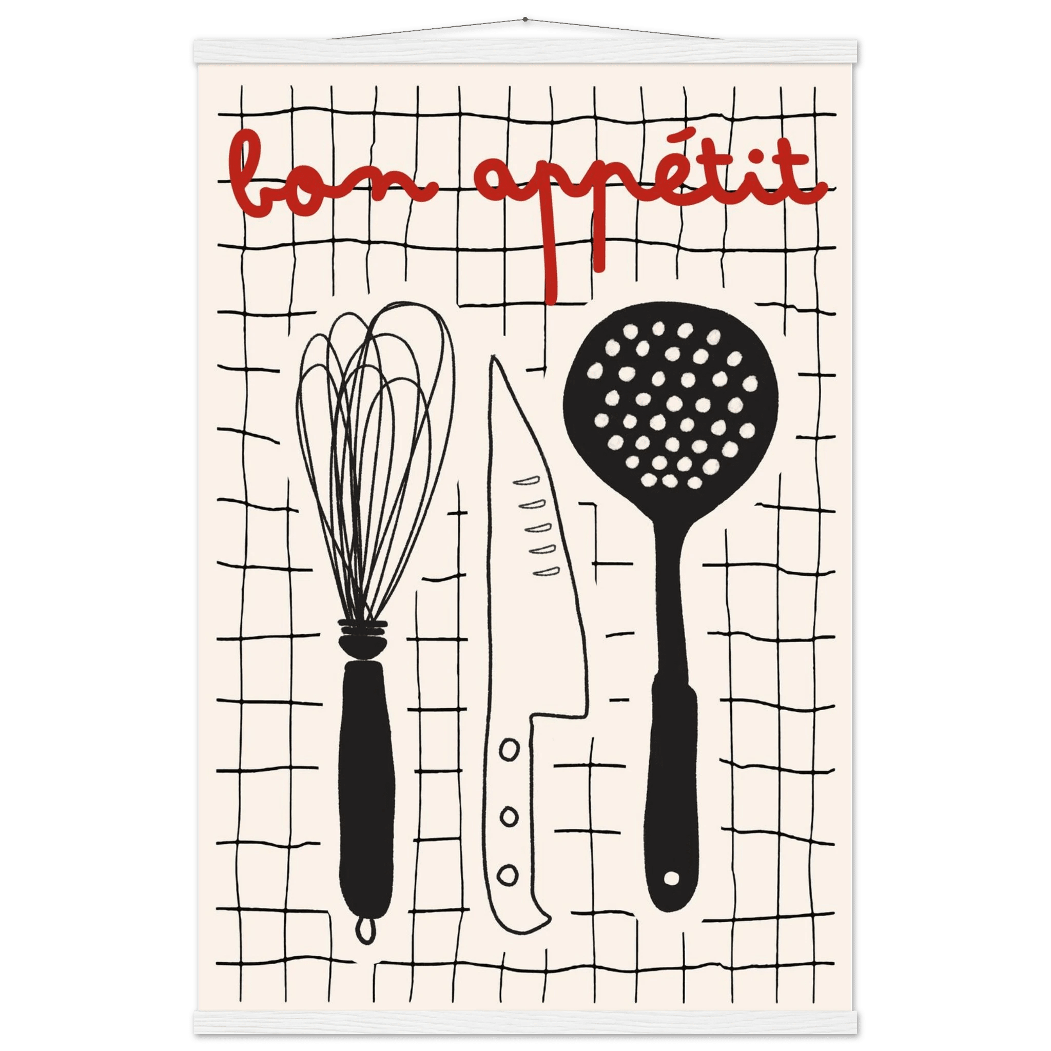 Bon Appétit French Kitchen Print | Bold Black Red Wall Art Poster - Evergreen Posters