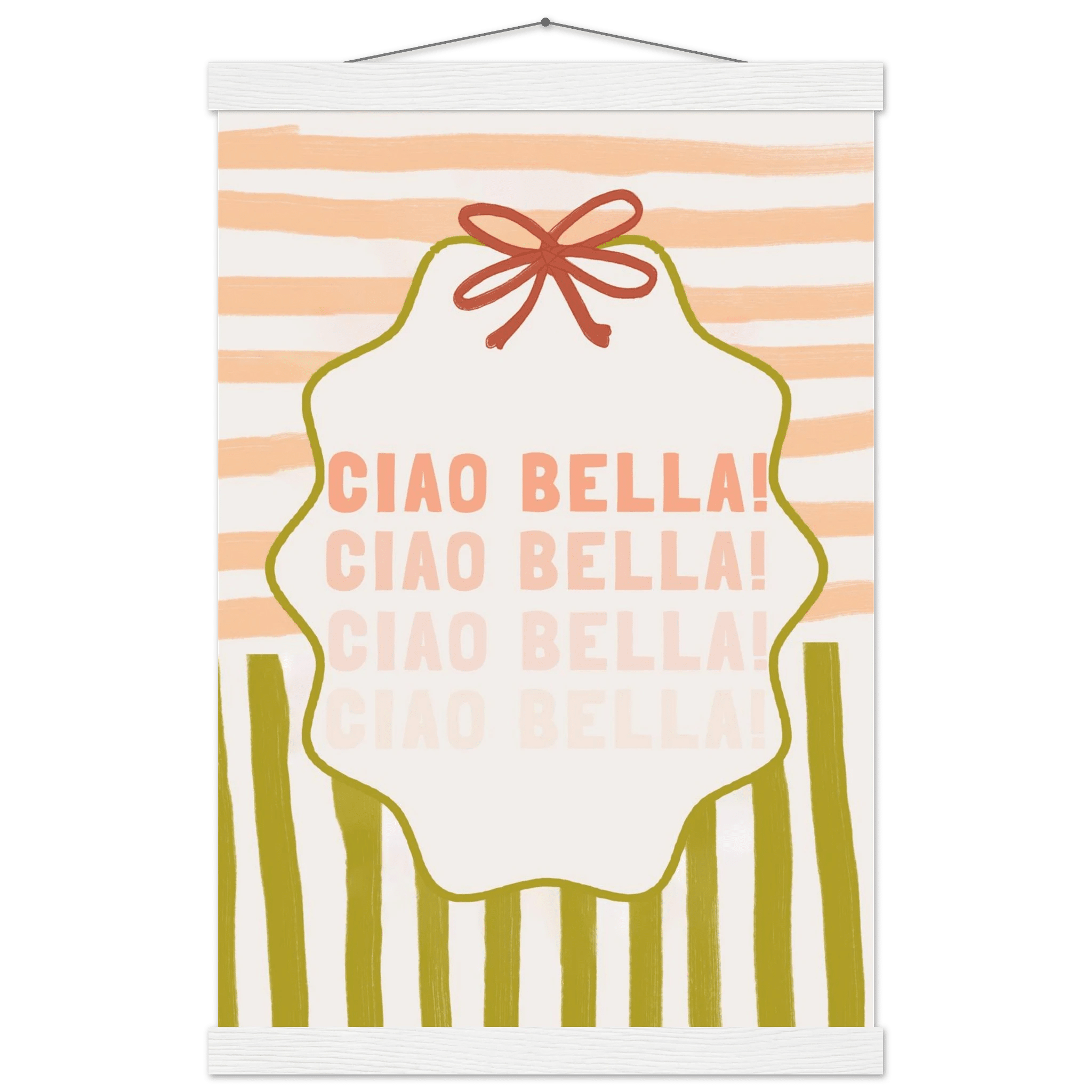 Ciao Bella Poster | Italian Typography Wall Art | Retro Stripe Bow Print | Cute Room Decor - Evergreen Posters