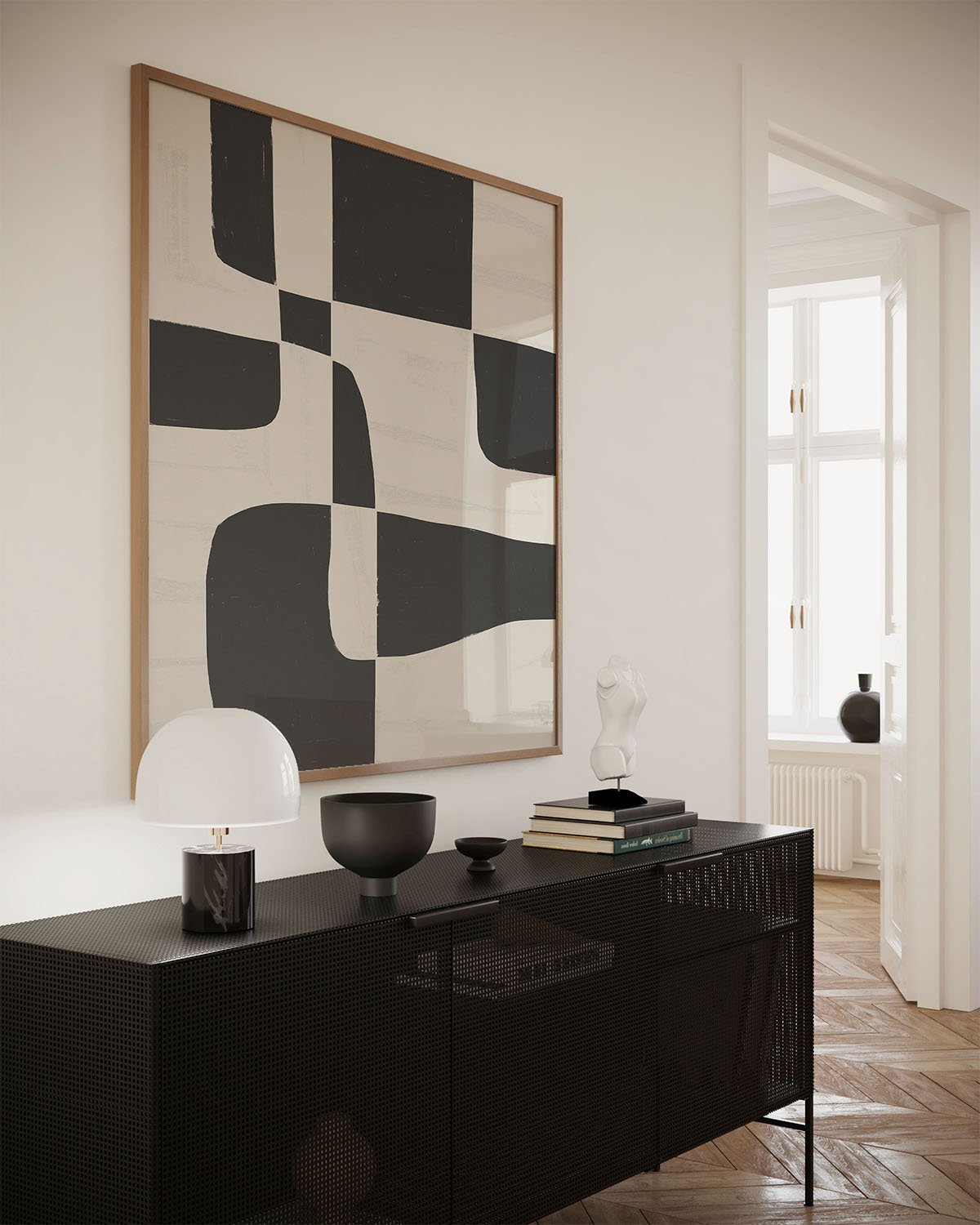Black & White Abstract Poster | Minimalist Geometric Wall Art | Modern Living Room Print - Evergreen Posters