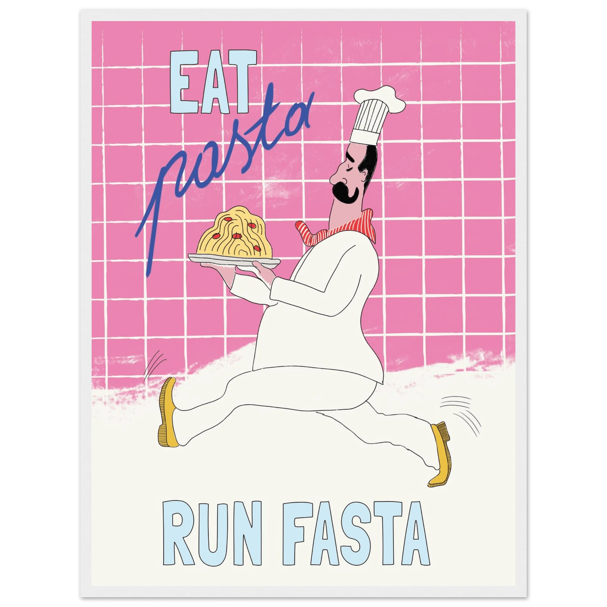 Eat Pasta Run Fasta Poster – Playful Kitchen Wall Art Print (Pink Edition) - Evergreen Posters