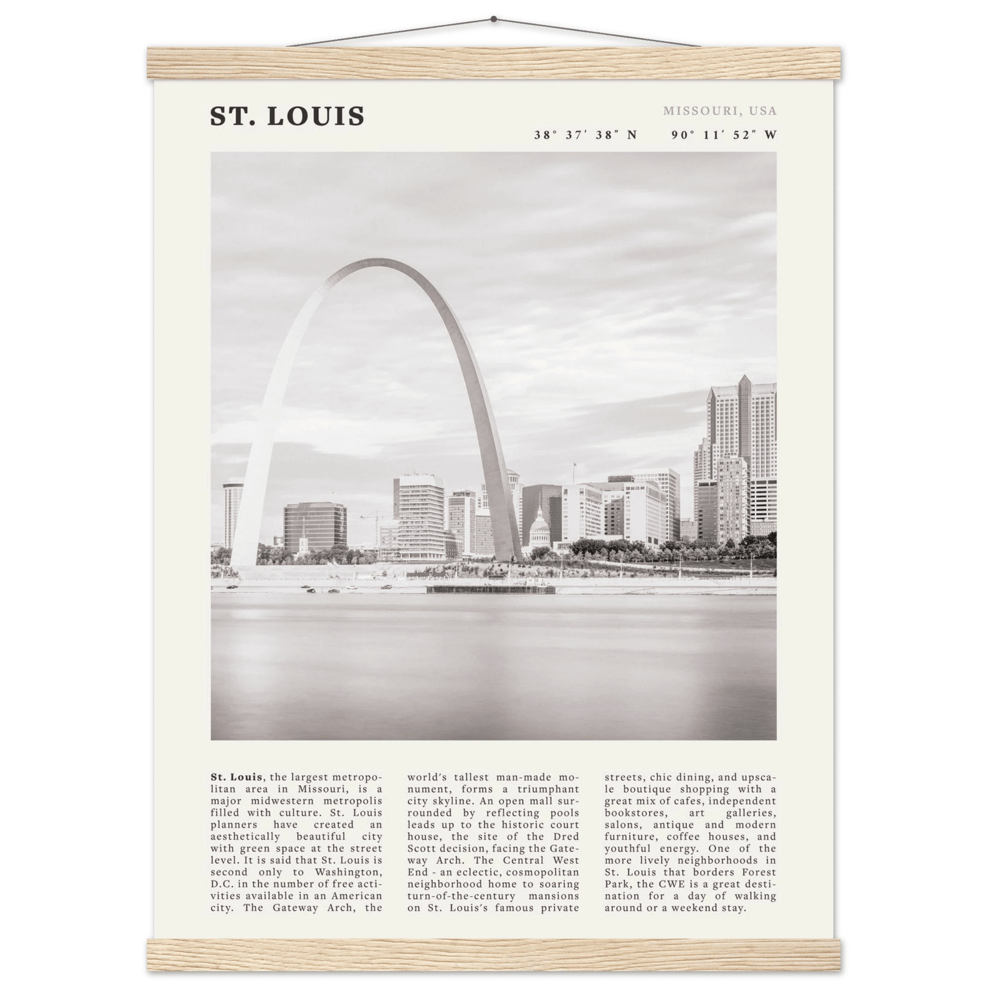 St. Louis Poster | Black & White Gateway Arch Wall Art | Missouri Travel Print - Evergreen Posters