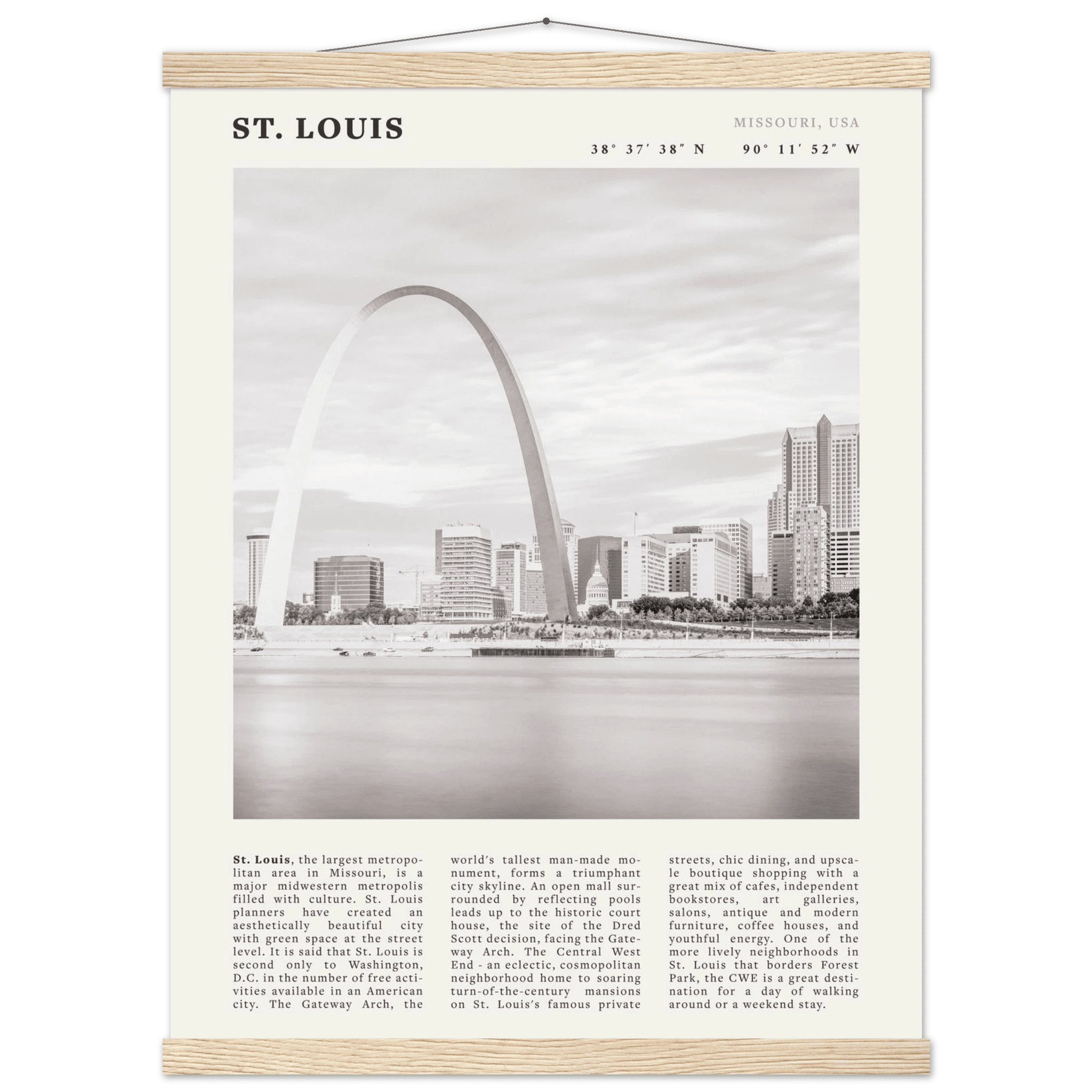 St. Louis Poster | Black & White Gateway Arch Wall Art | Missouri Travel Print - Evergreen Posters