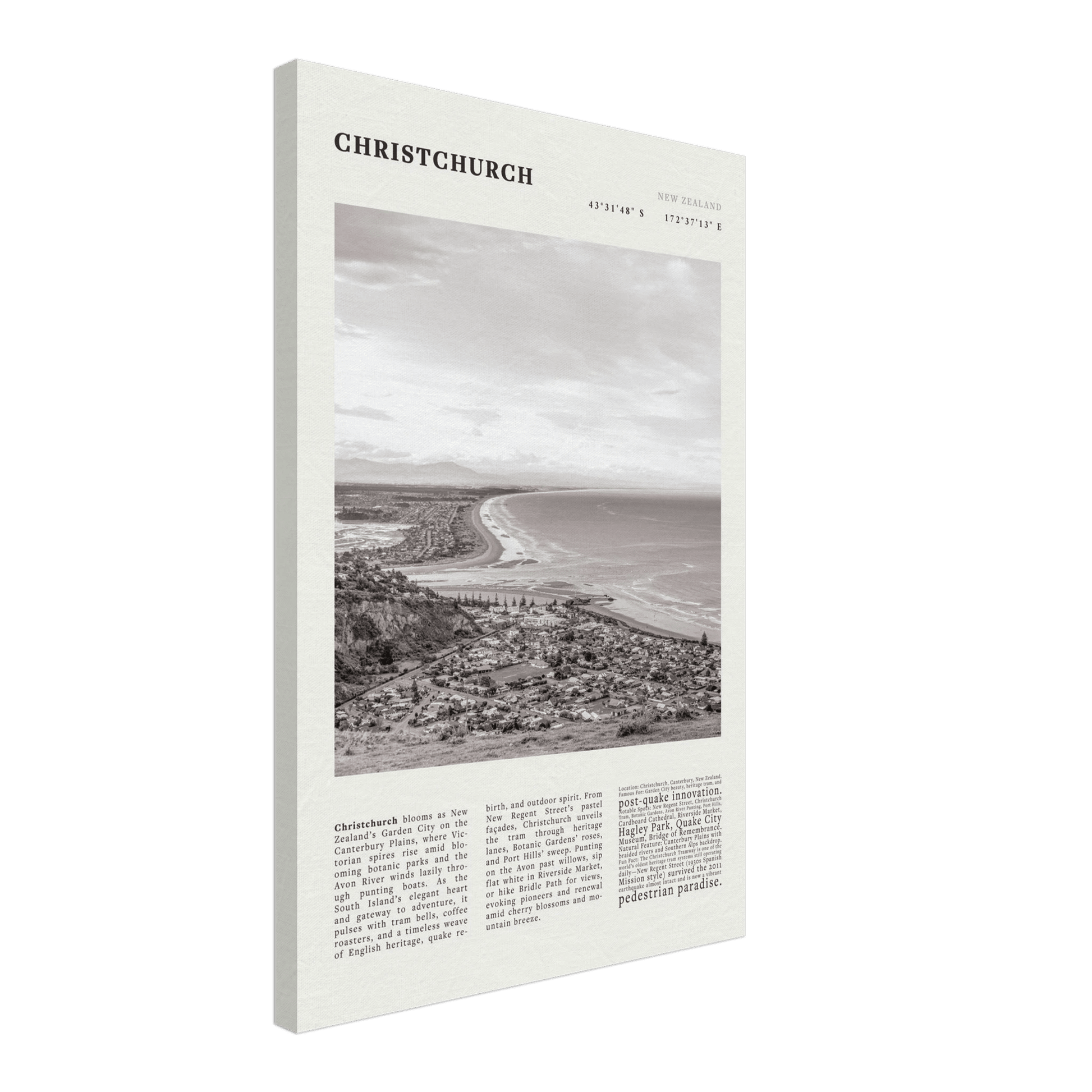 Christchurch New Zealand Poster Black and White – Vintage Garden City Panorama Print - Evergreen Posters