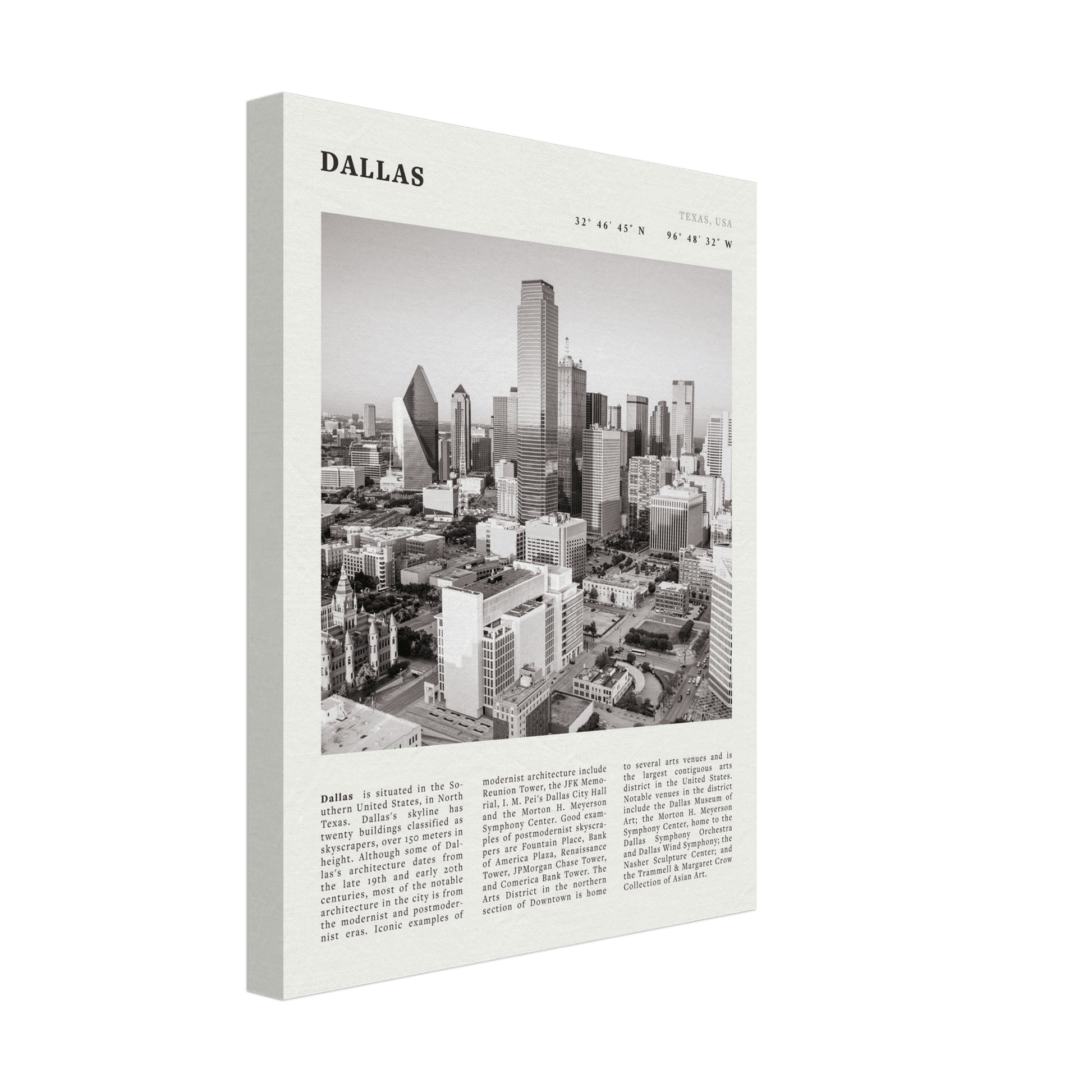 Dallas Poster | Black & White Texas Skyline Wall Art | City Travel Print Decor - Evergreen Posters