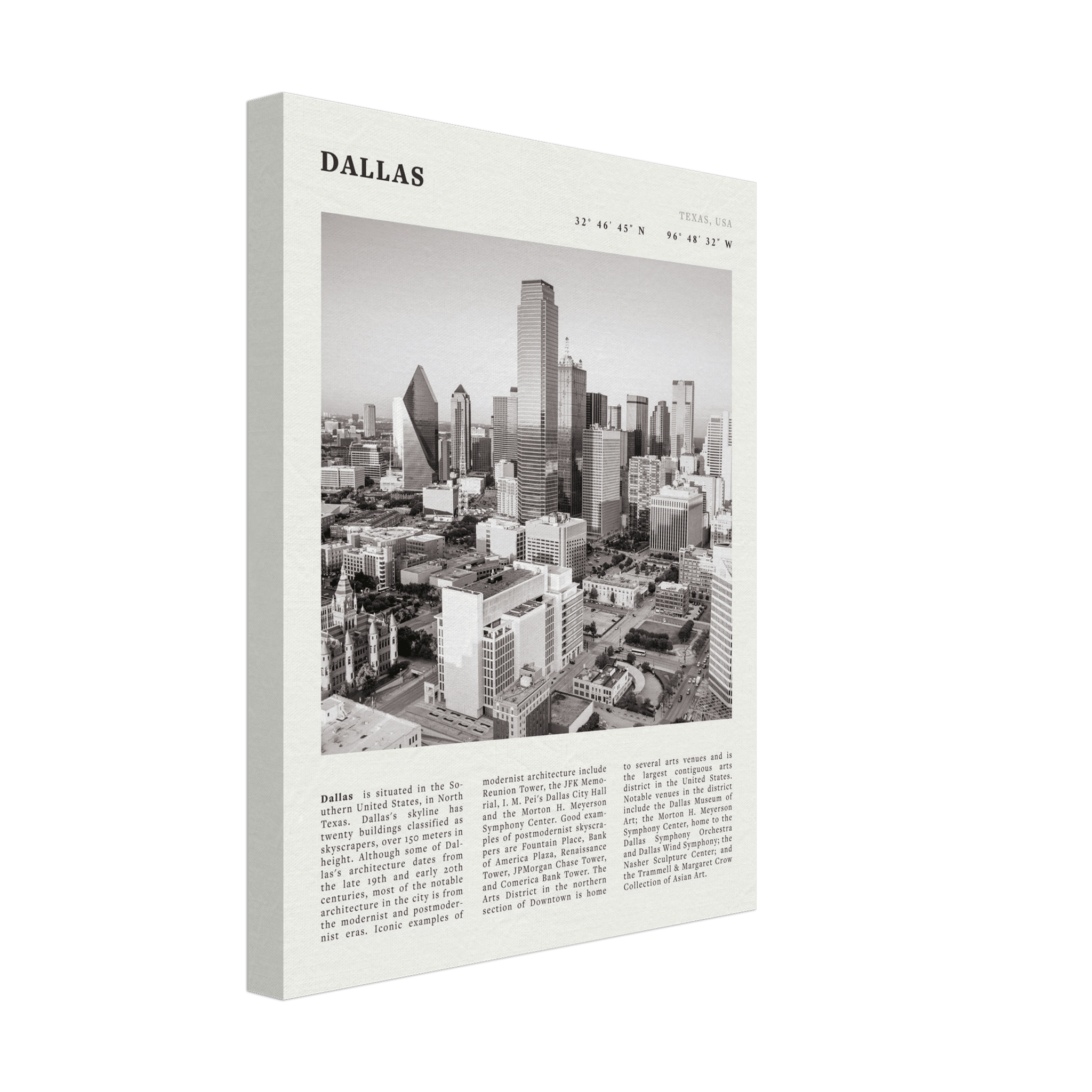 Dallas Poster | Black & White Texas Skyline Wall Art | City Travel Print Decor - Evergreen Posters