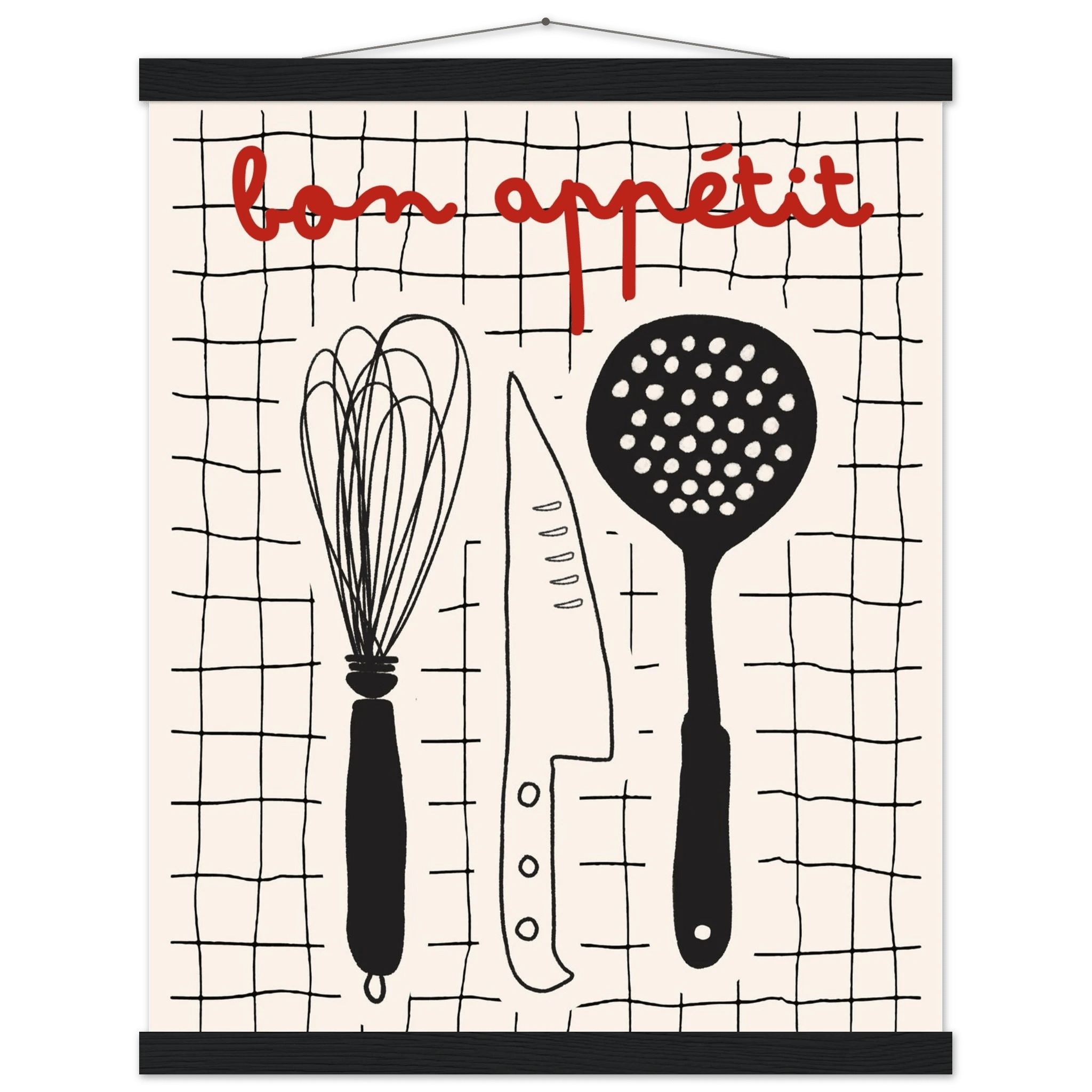 Bon Appétit French Kitchen Print | Bold Black Red Wall Art Poster - Evergreen Posters