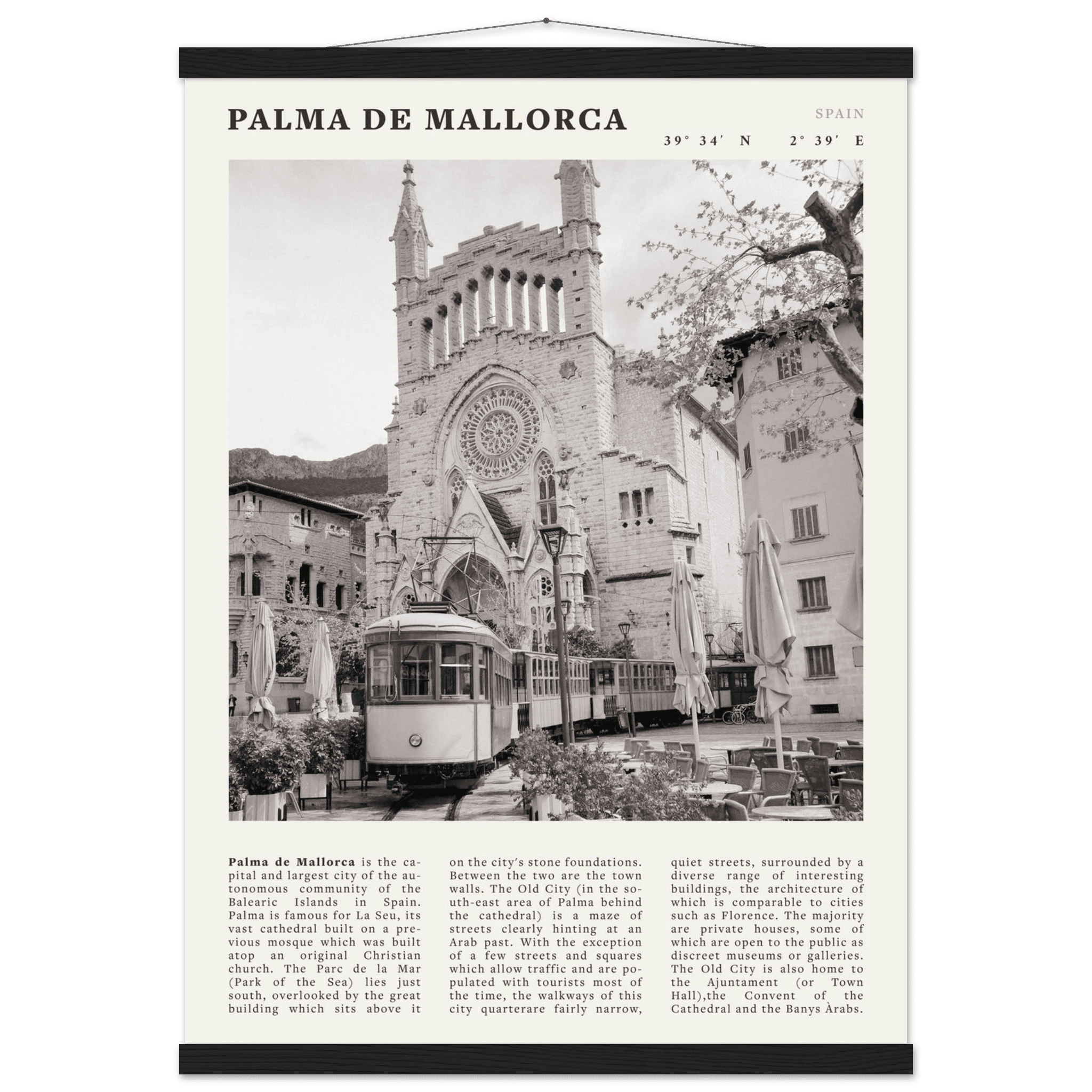 Palma de Mallorca Poster | Black & White Spain Wall Art | Travel Print | Mediterranean Decor - Evergreen Posters