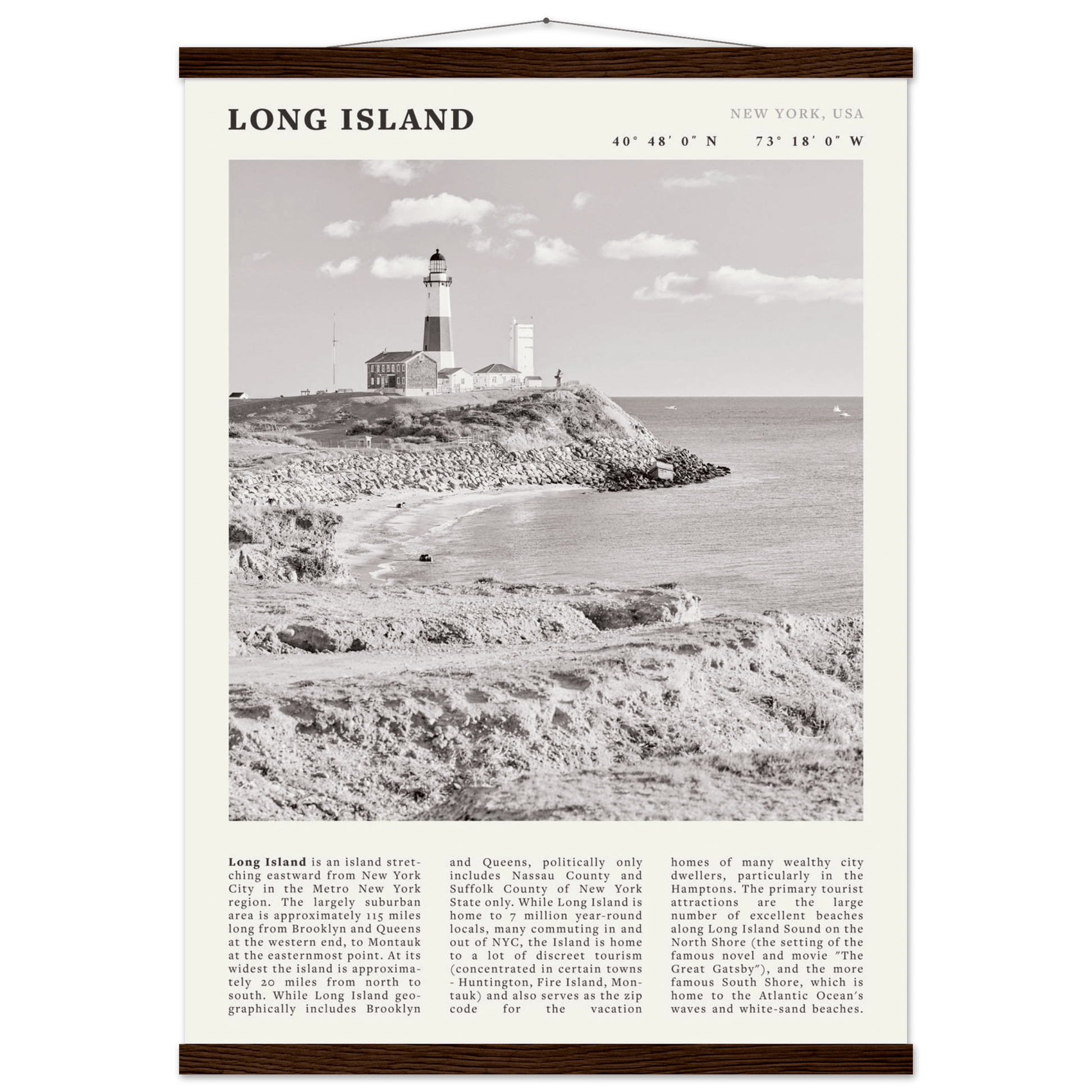 Long Island Poster | Black & White Montauk Lighthouse Wall Art | New York Print - Evergreen Posters