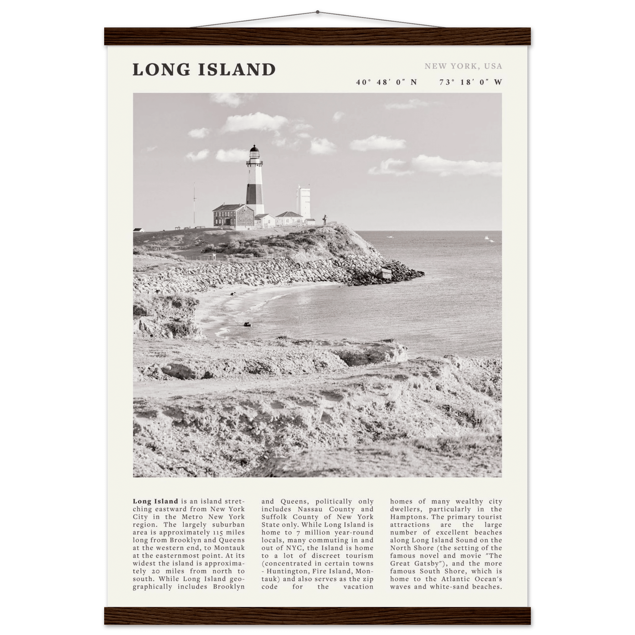 Long Island Poster | Black & White Montauk Lighthouse Wall Art | New York Print - Evergreen Posters