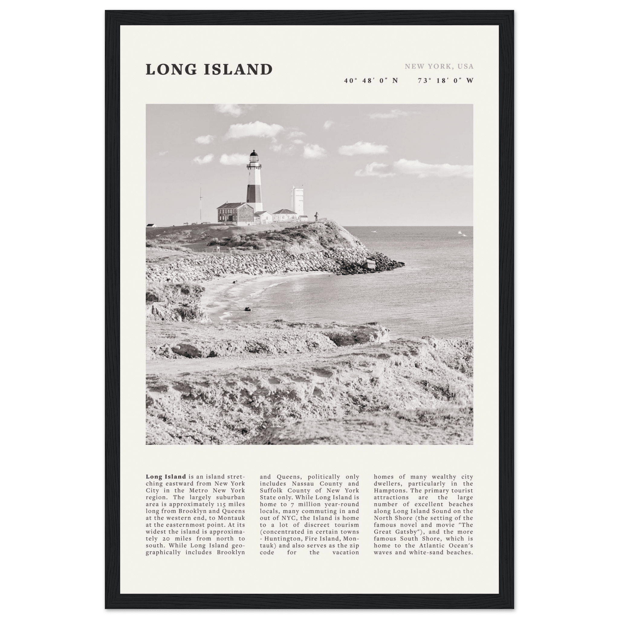 Long Island Poster | Black & White Montauk Lighthouse Wall Art | New York Print - Evergreen Posters