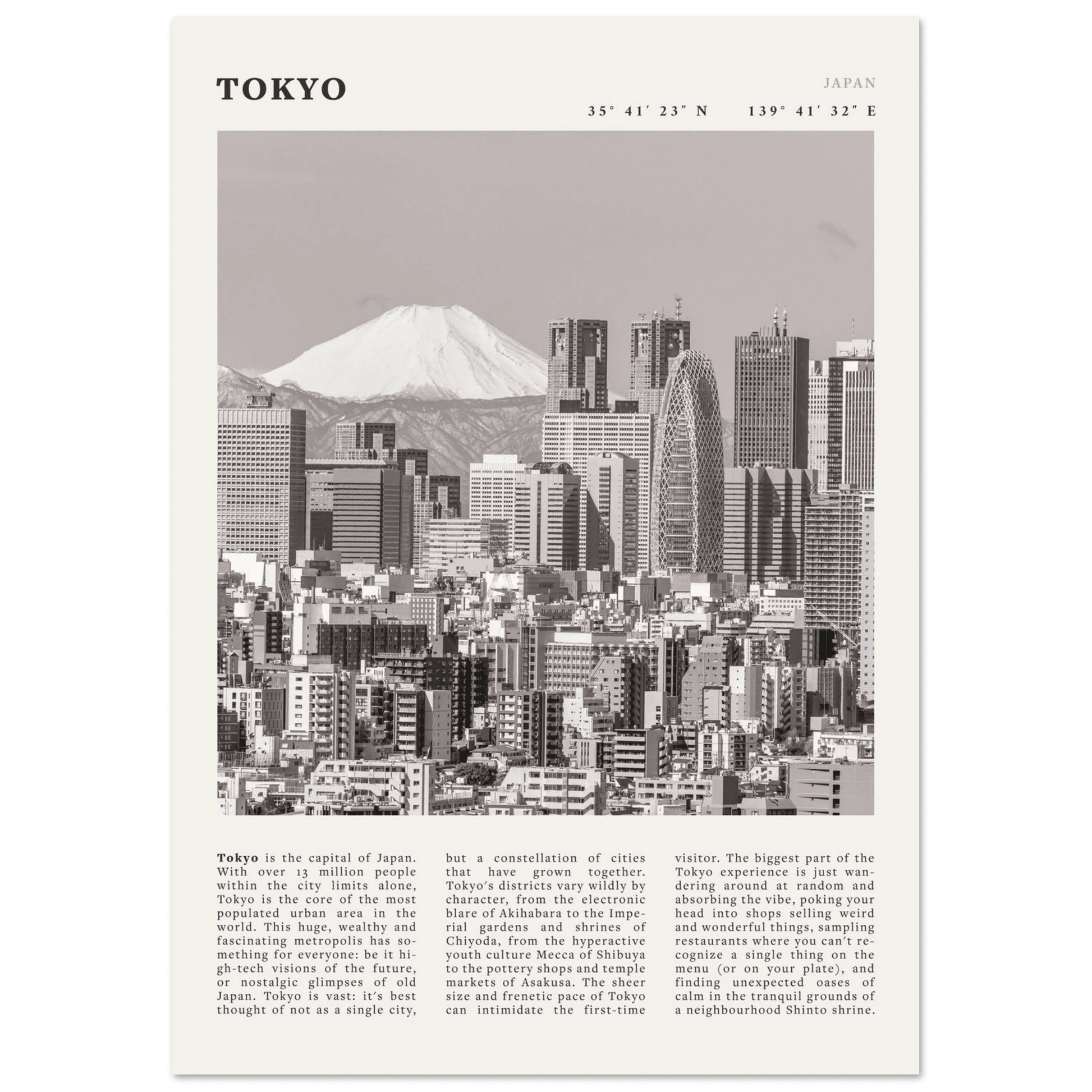 Tokyo Poster | Black & White Mount Fuji Skyline Wall Art | Japan Travel Print - Evergreen Posters