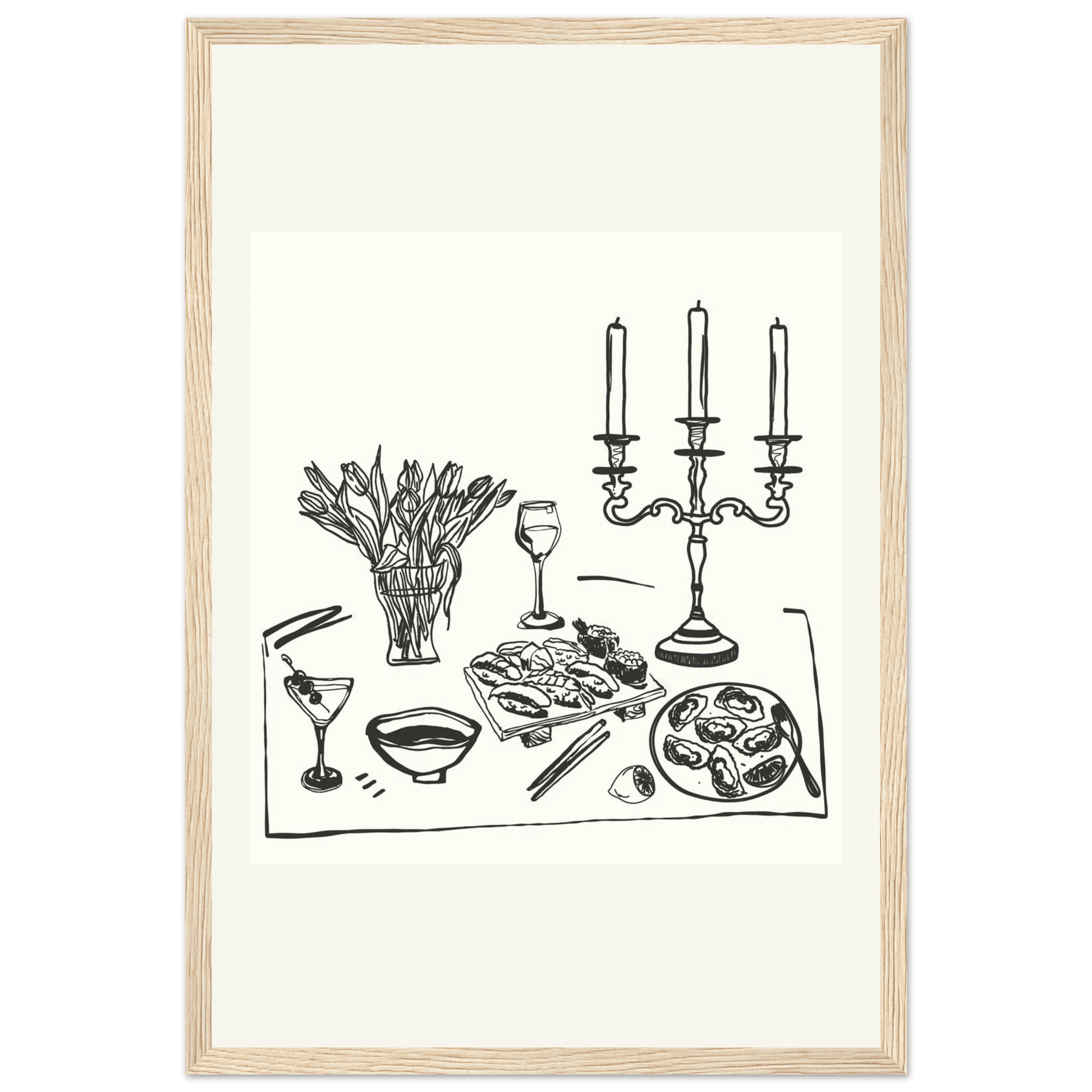 Fine Dining Table Print | Black Line Art Kitchen Wall Art | Elegant Dining Room Poster - Evergreen Posters