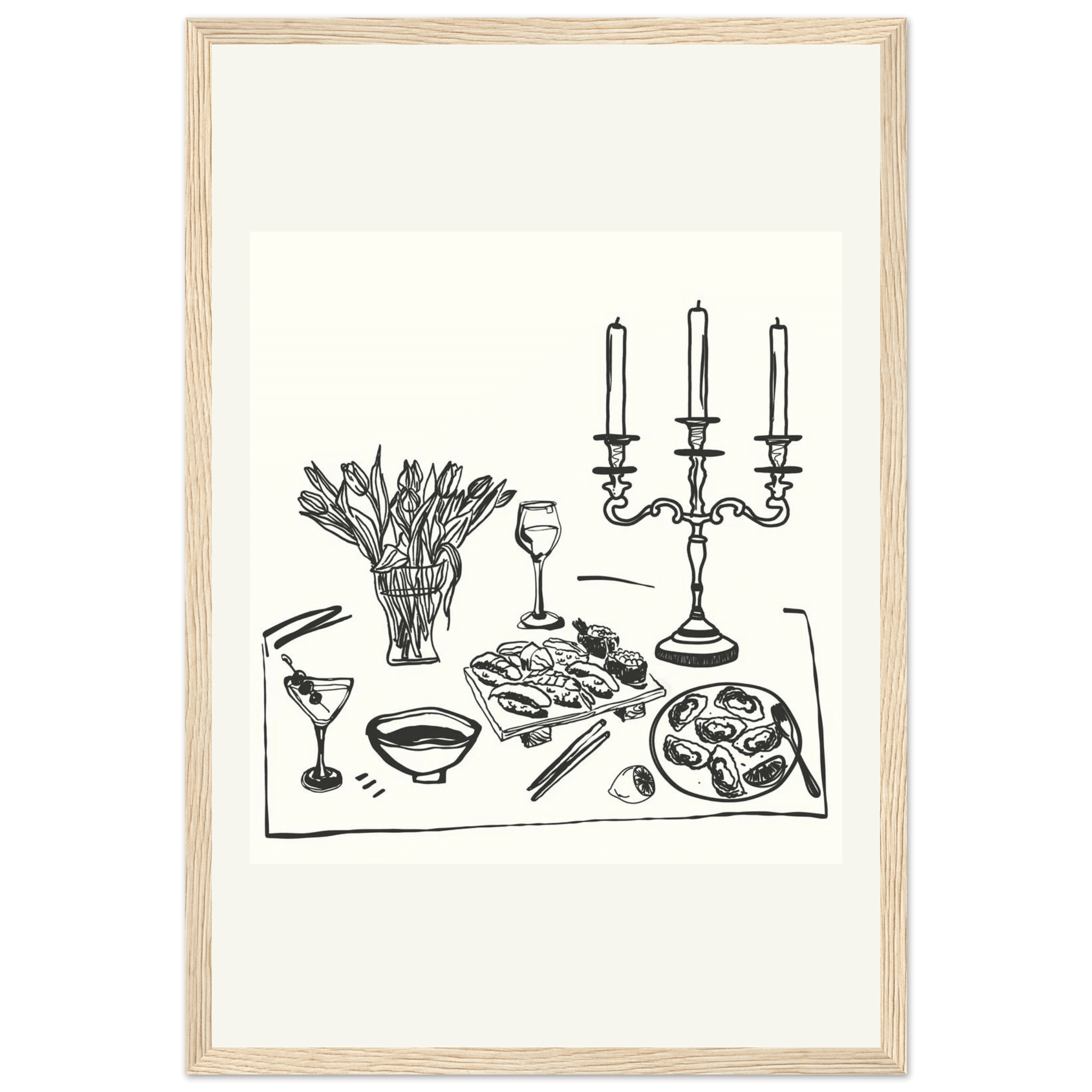 Fine Dining Table Print | Black Line Art Kitchen Wall Art | Elegant Dining Room Poster - Evergreen Posters