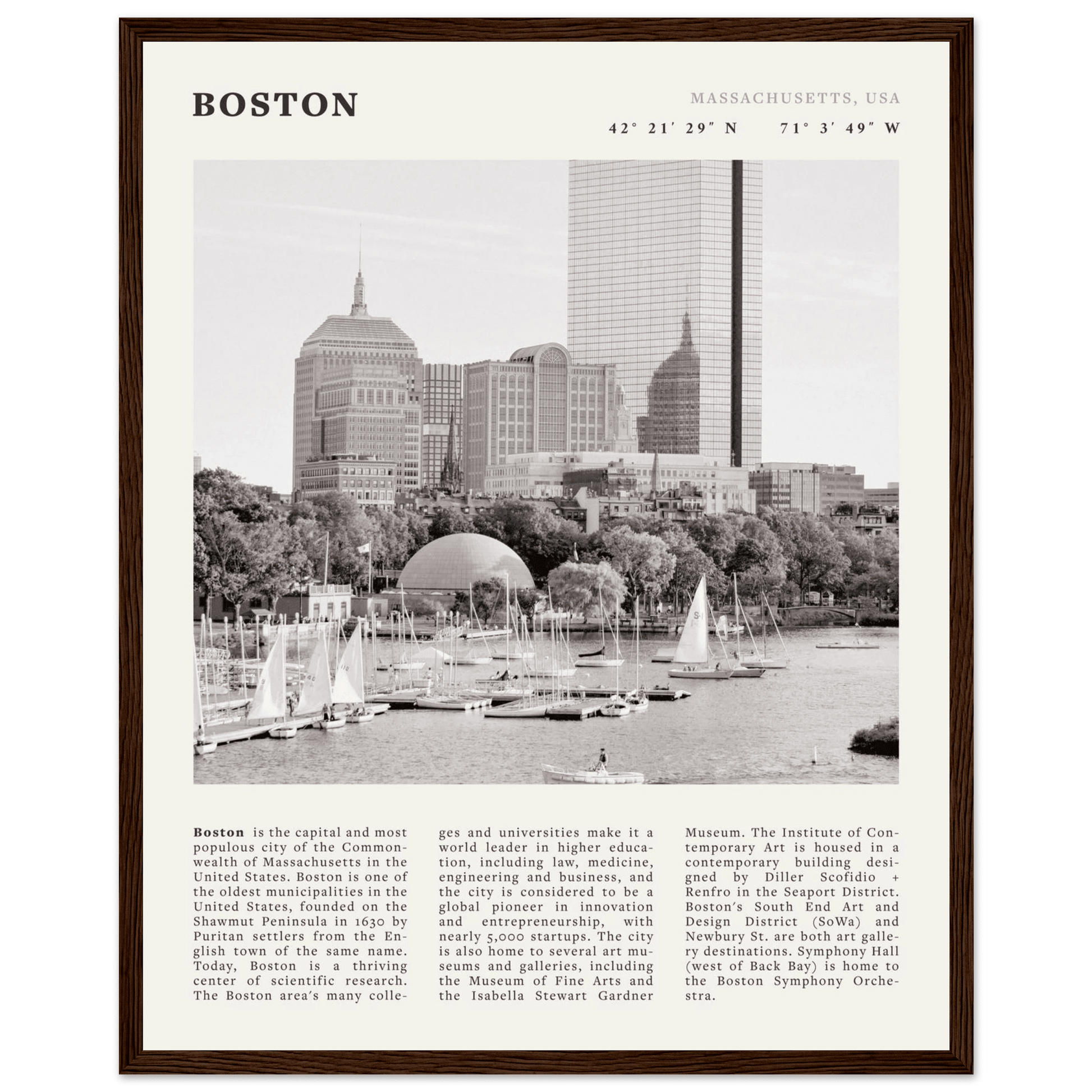 Boston Poster | Black & White Charles River Skyline Wall Art | Massachusetts Print - Evergreen Posters