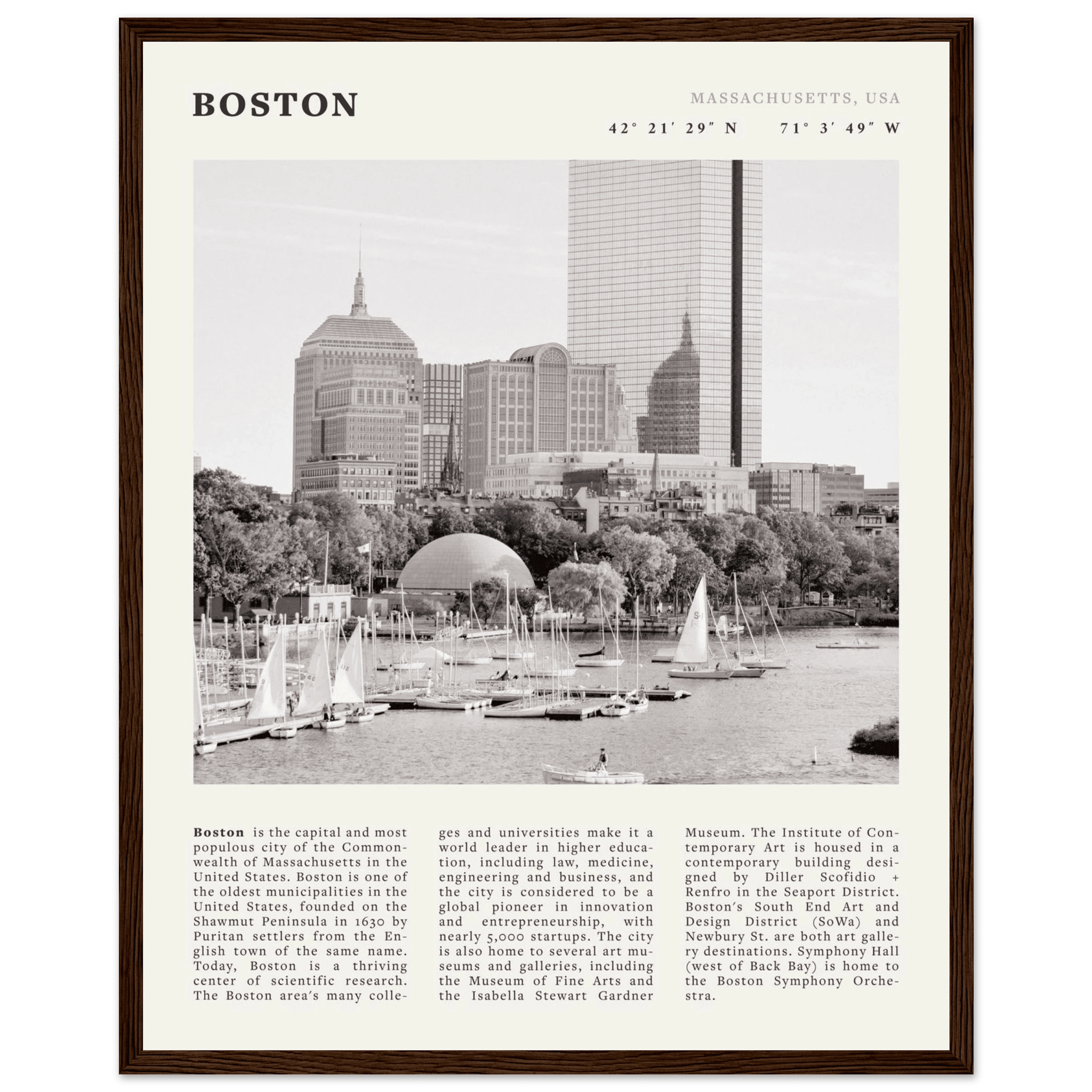 Boston Poster | Black & White Charles River Skyline Wall Art | Massachusetts Print - Evergreen Posters