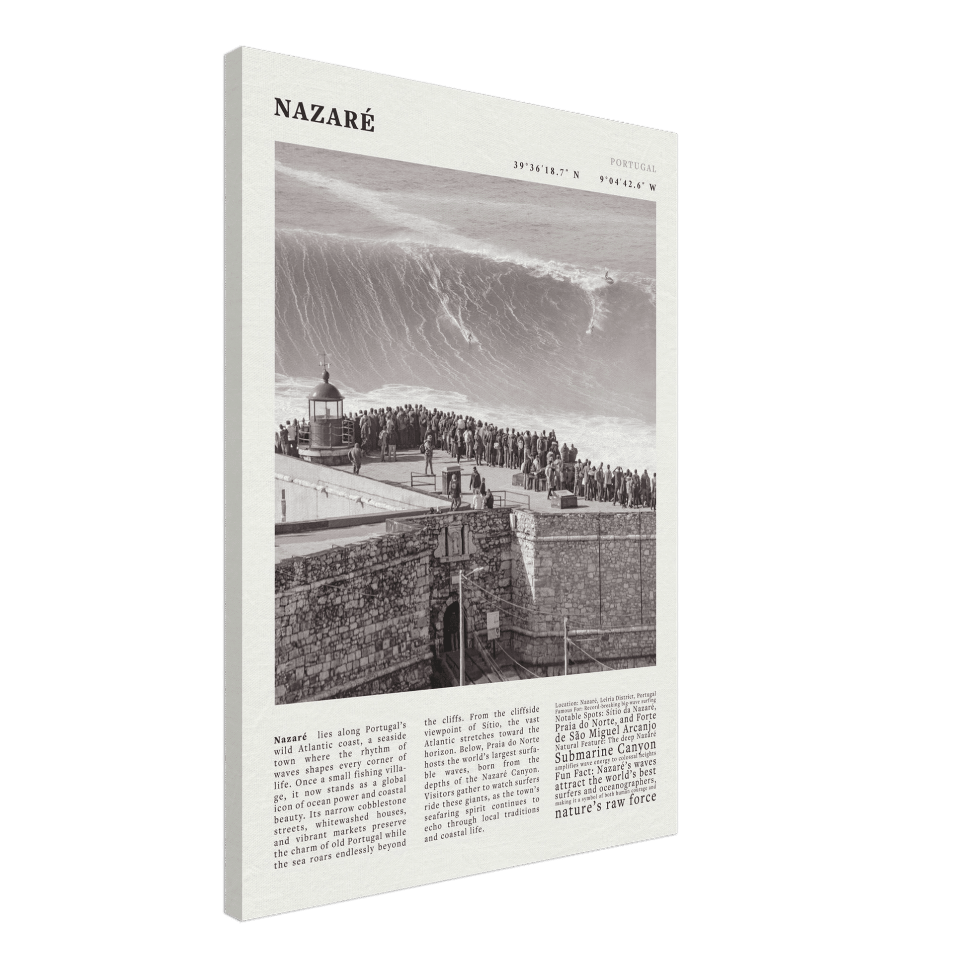 Nazaré Portugal Poster Black and White – Vintage Big Waves Surf Print (Digital & Printed Options) - Evergreen Posters