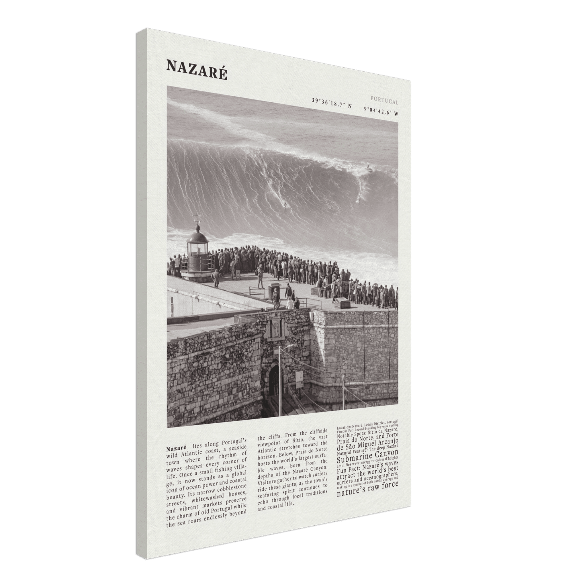 Nazaré Portugal Poster Black and White – Vintage Big Waves Surf Print (Digital & Printed Options) - Evergreen Posters