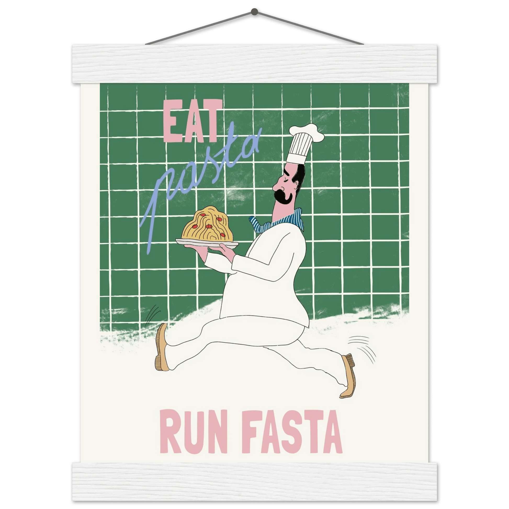 Eat Pasta Run Fasta Poster – Playful Kitchen Wall Art Print (Green Edition) - Evergreen Posters