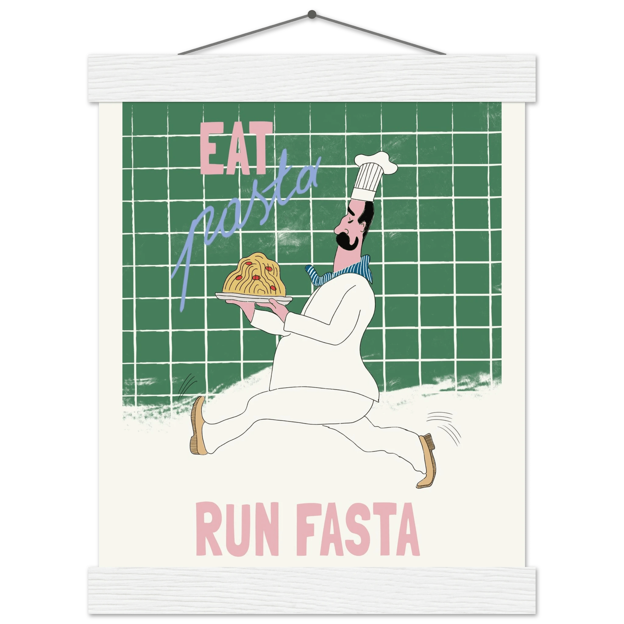 Eat Pasta Run Fasta Poster – Playful Kitchen Wall Art Print (Green Edition) - Evergreen Posters