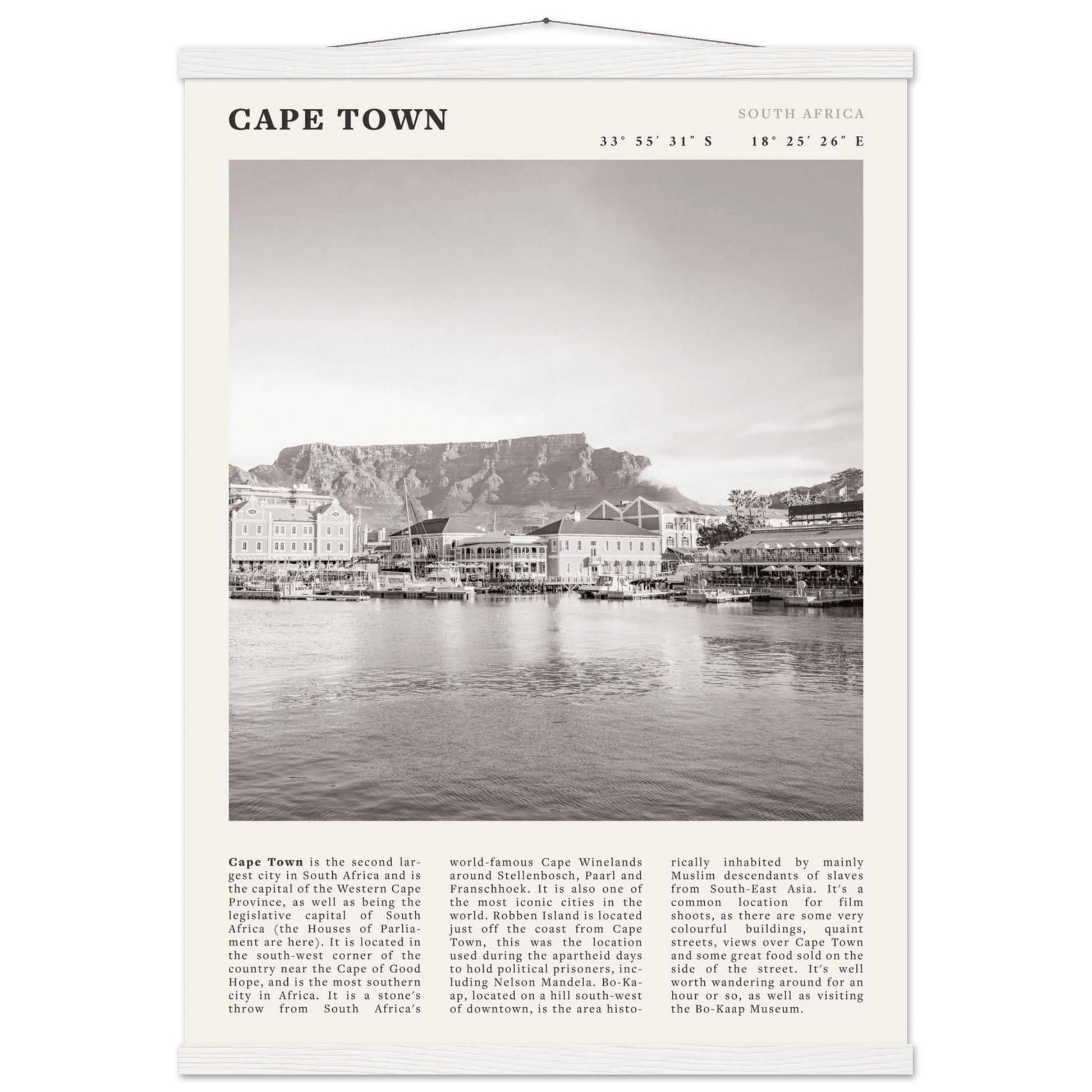 Cape Town Poster | Black & White Table Mountain Wall Art | South Africa Travel Print - Evergreen Posters