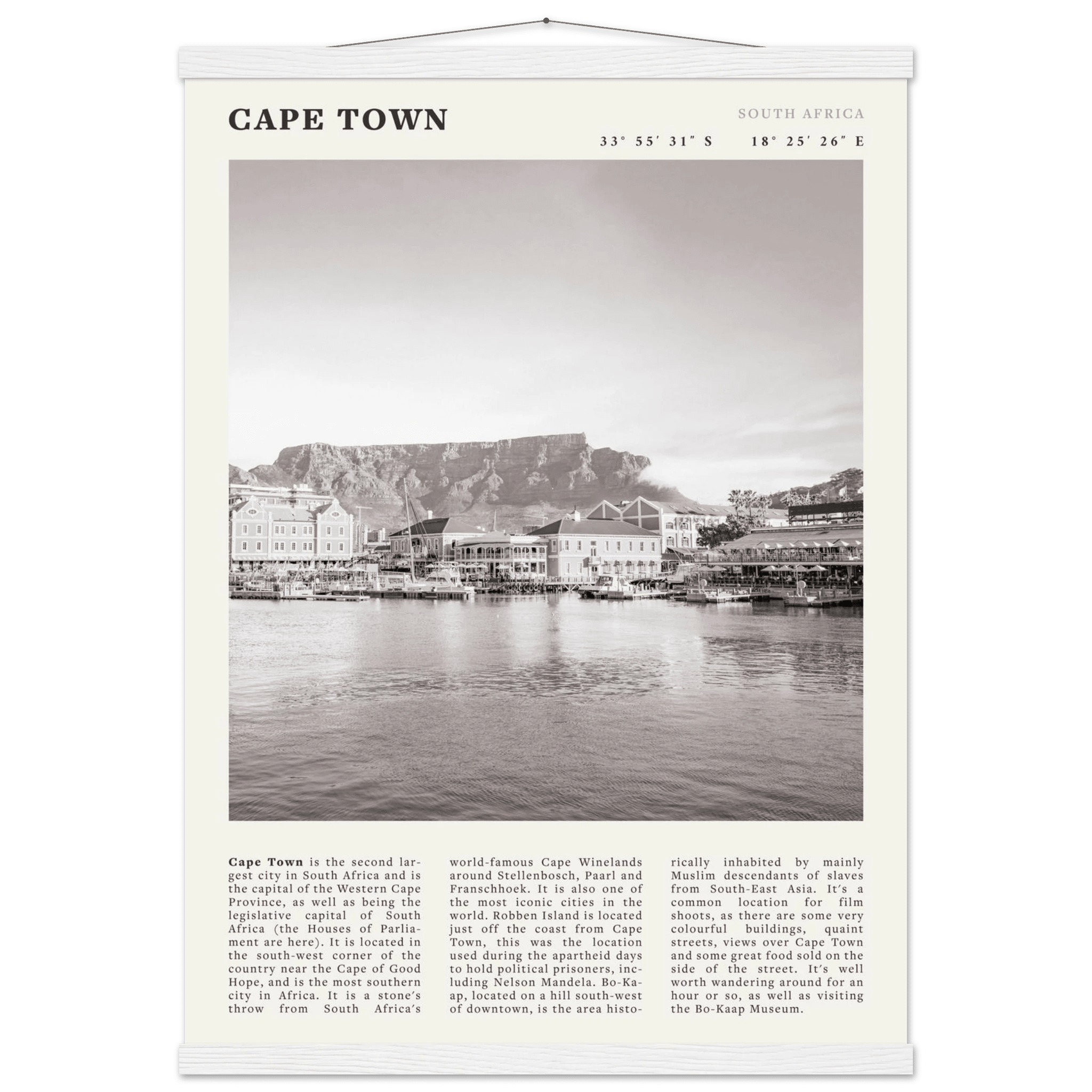 Cape Town Poster | Black & White Table Mountain Wall Art | South Africa Travel Print - Evergreen Posters