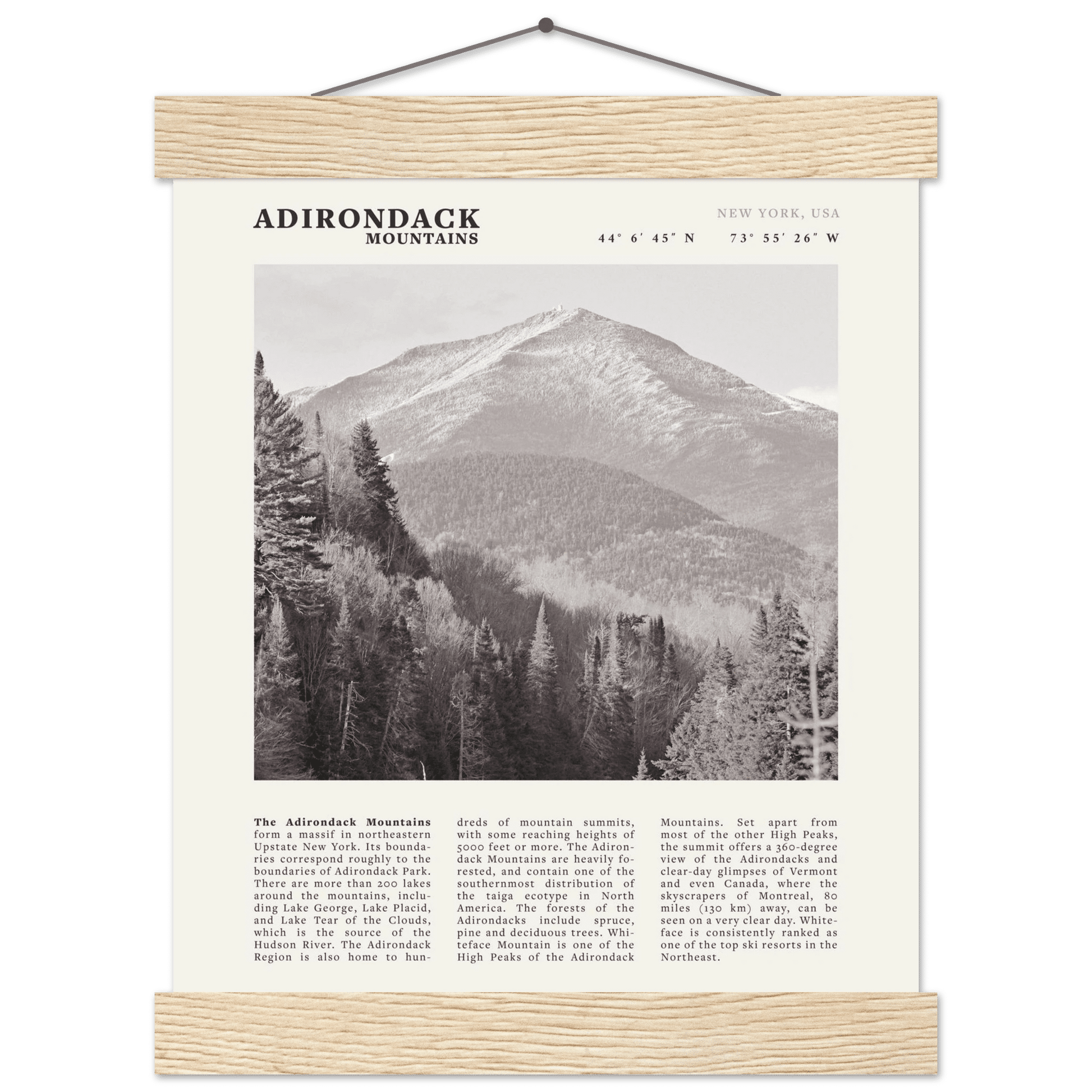 Adirondack Mountains Poster | Black & White New York Nature Wall Art | Hiking Print - Evergreen Posters