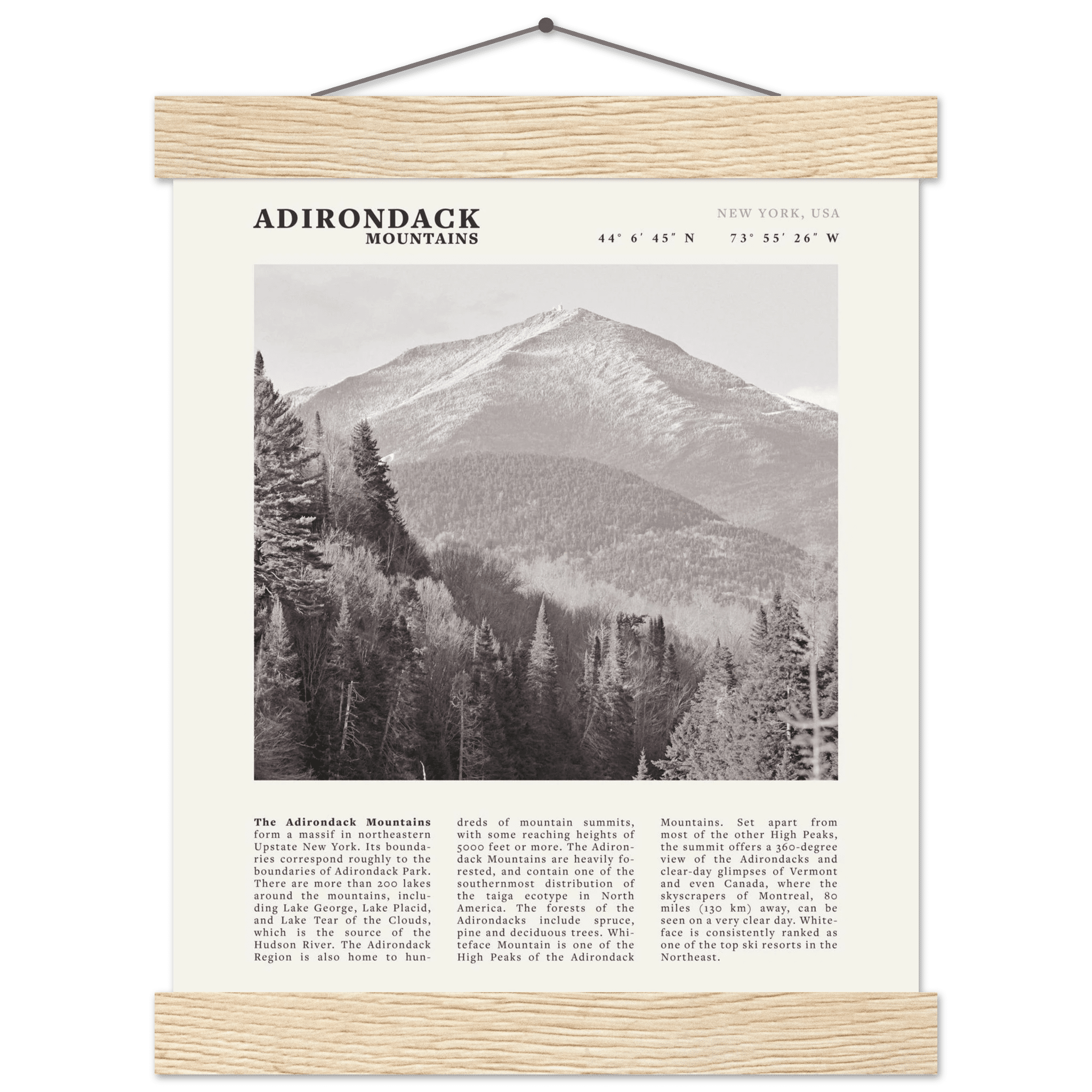 Adirondack Mountains Poster | Black & White New York Nature Wall Art | Hiking Print - Evergreen Posters