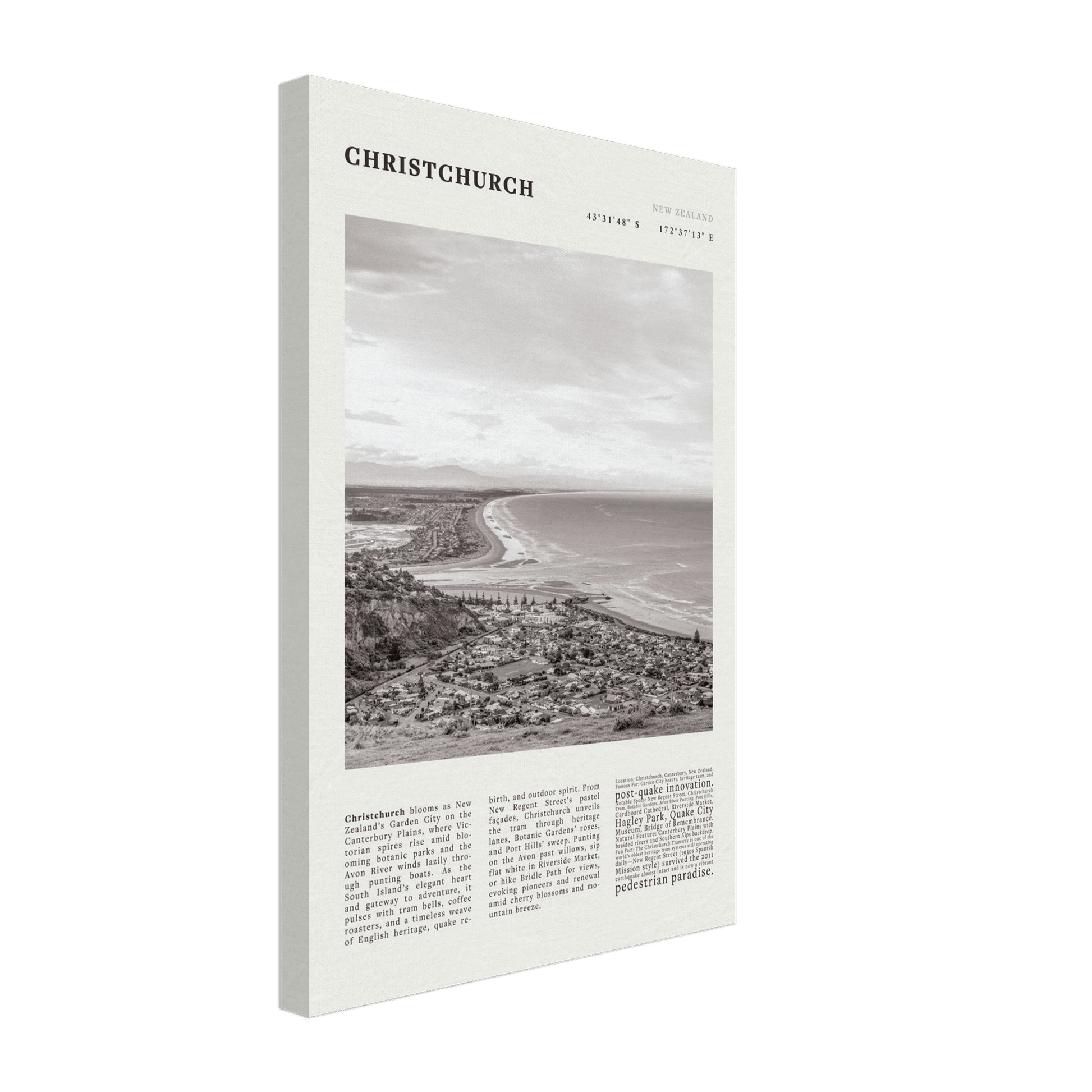Christchurch New Zealand Poster Black and White – Vintage Garden City Panorama Print - Evergreen Posters