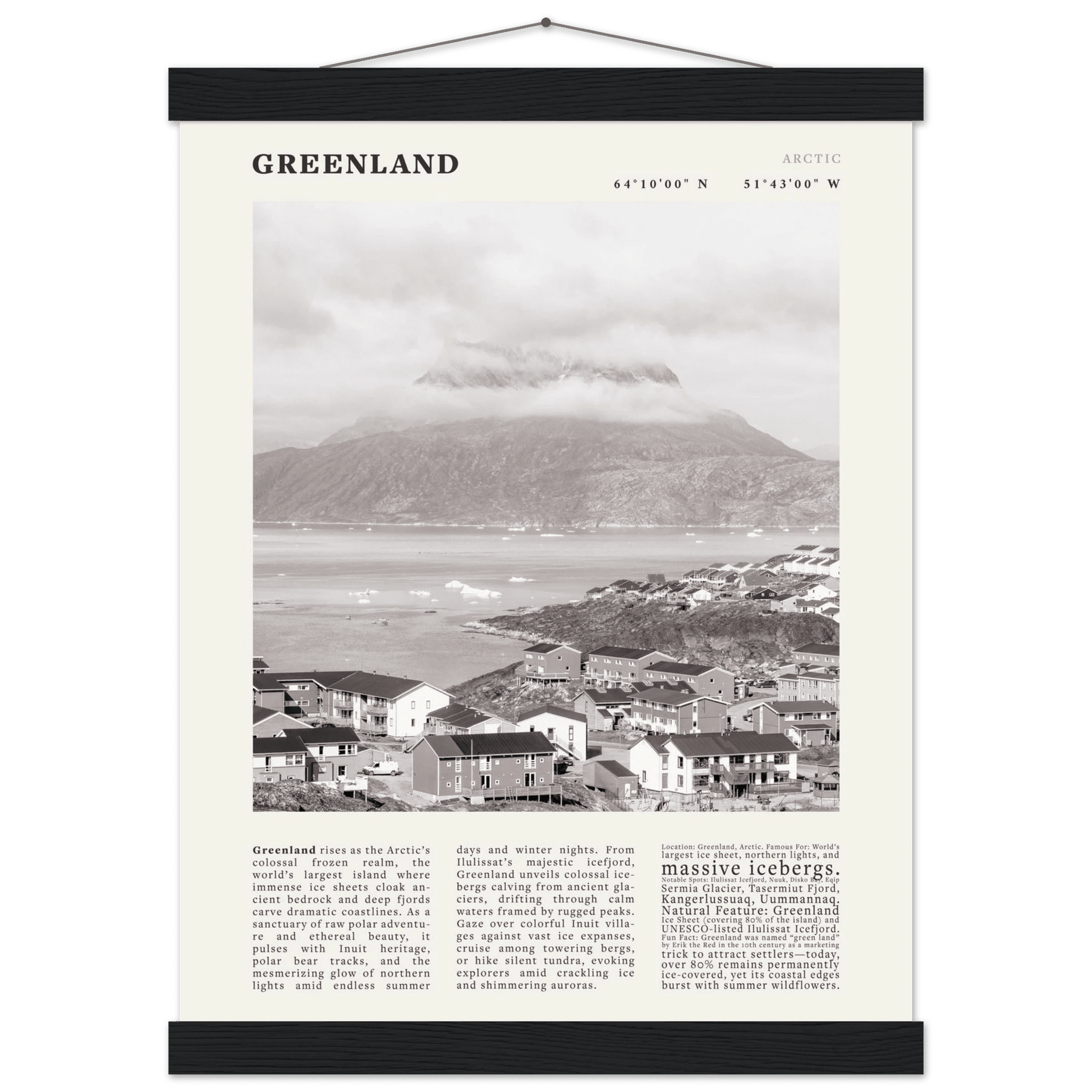 Greenland Poster Black and White – Vintage Arctic Fjord Landscape Print (Digital & Printed Options) - Evergreen Posters