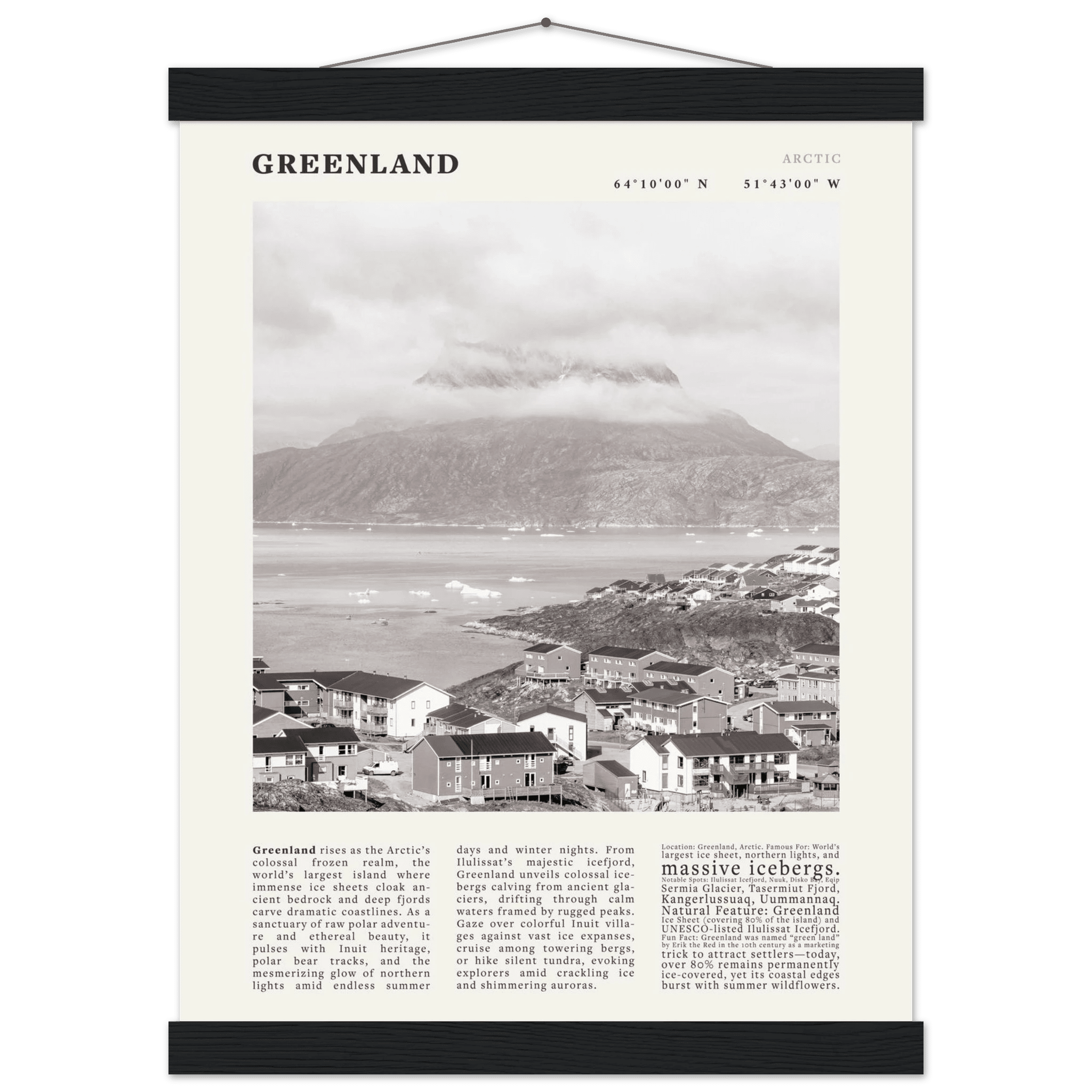 Greenland Poster Black and White – Vintage Arctic Fjord Landscape Print (Digital & Printed Options) - Evergreen Posters