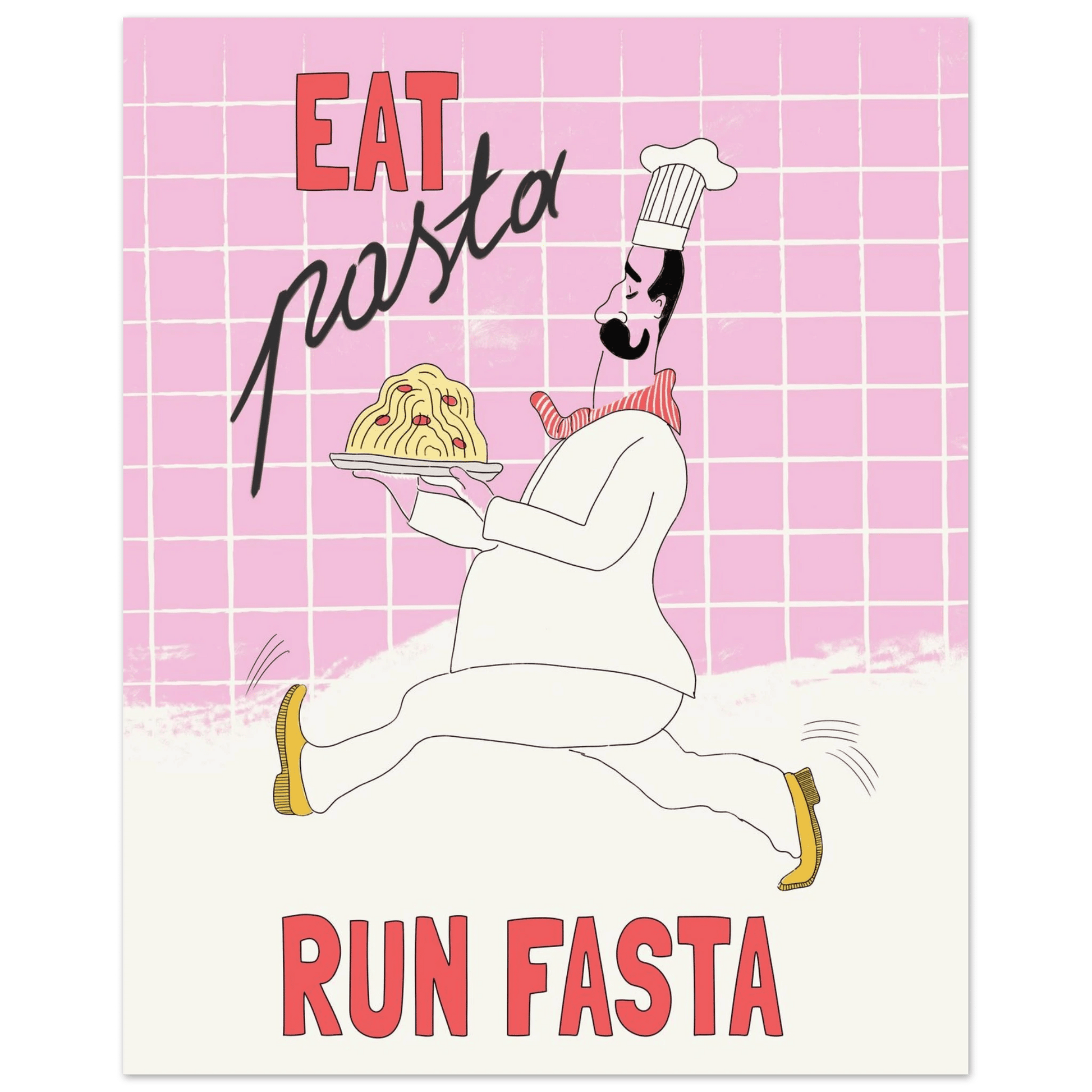 Eat Pasta Run Fasta Poster – Playful Kitchen Wall Art Print (Light Pink) - Evergreen Posters